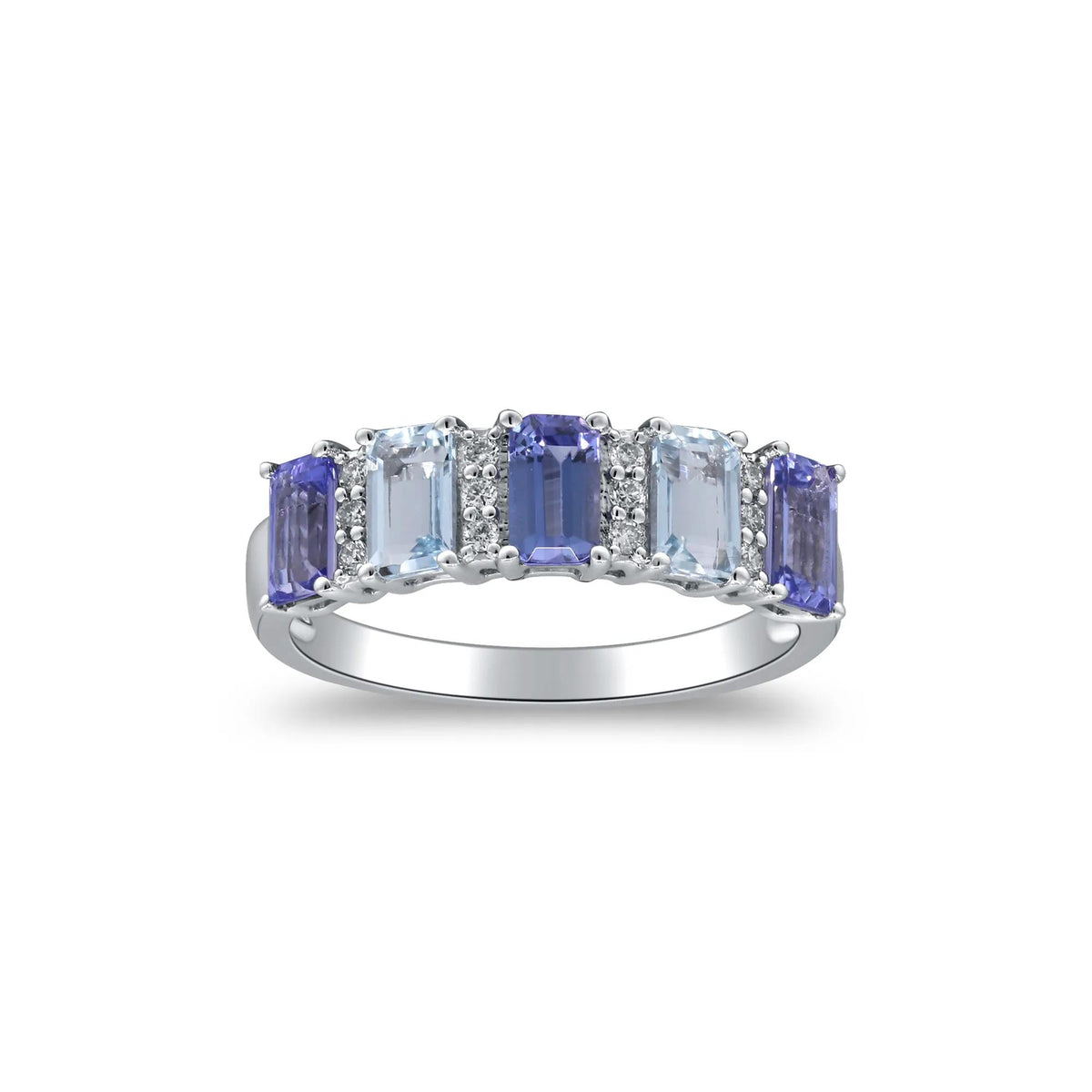 Tanzanite Aquamarine & Diamond Accent Ring 10K White Gold Size 8 2mm