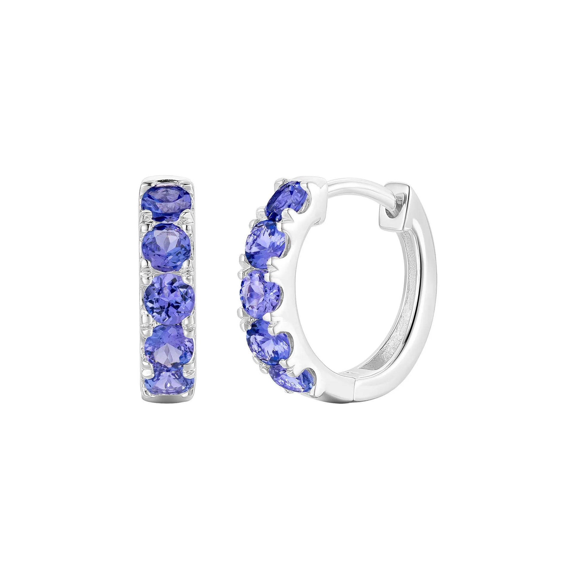 Tanzanite Hoop Earrings 10K Yellow Gold White Size 3.50mm