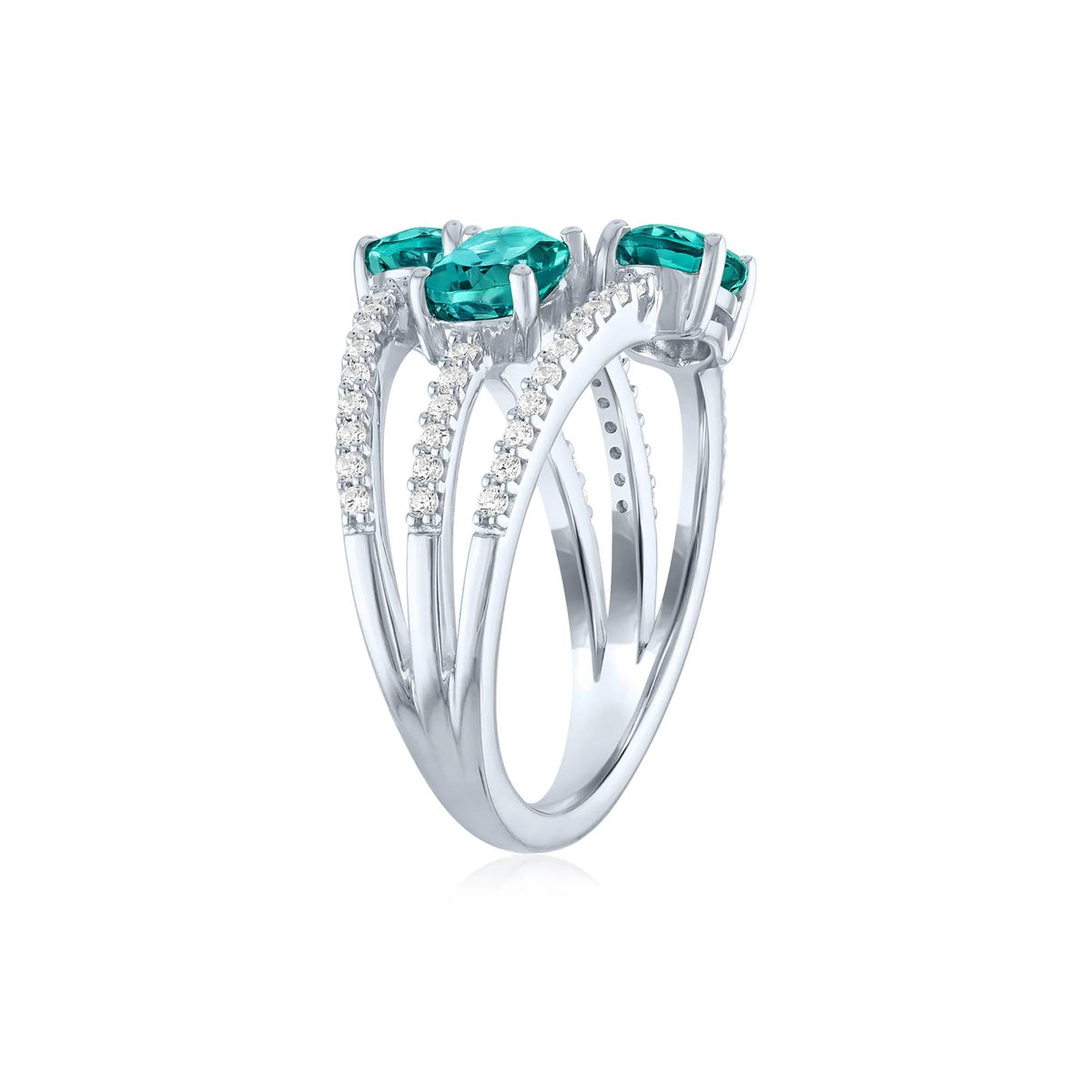 1/4 CT. Tw. Teal Apatite and Diamond Multi-Row Ring .925 Sterling Silver White Size 9 1mm