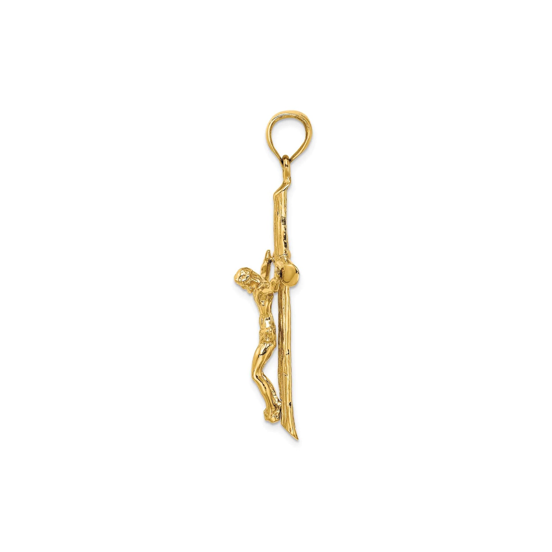 Textured Crucifix Pendant Necklace 14K Yellow Gold Size 23.00mm