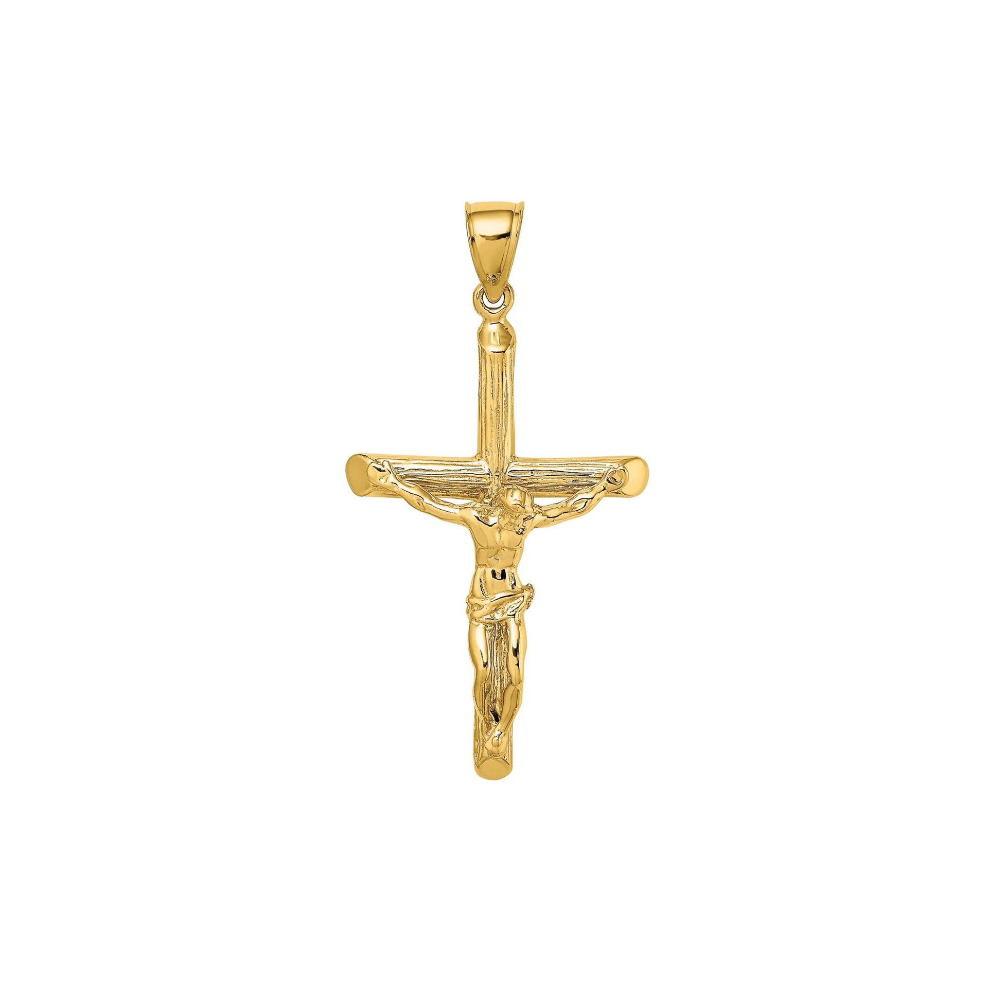 Textured Crucifix Pendant Necklace 14K Yellow Gold Size 23.00mm