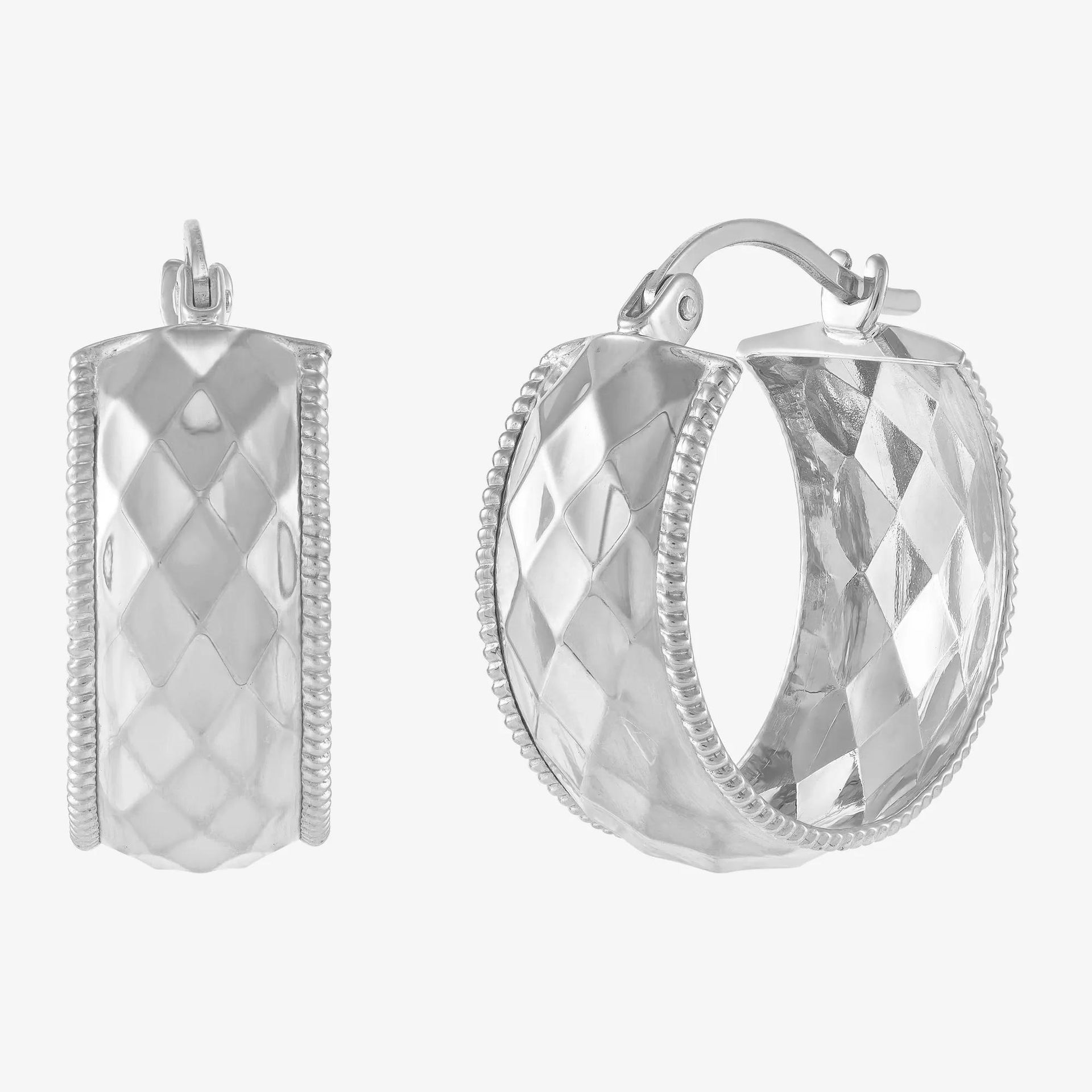 Textured Hoop Earrings 10K White Gold 19x Size 19.00mm