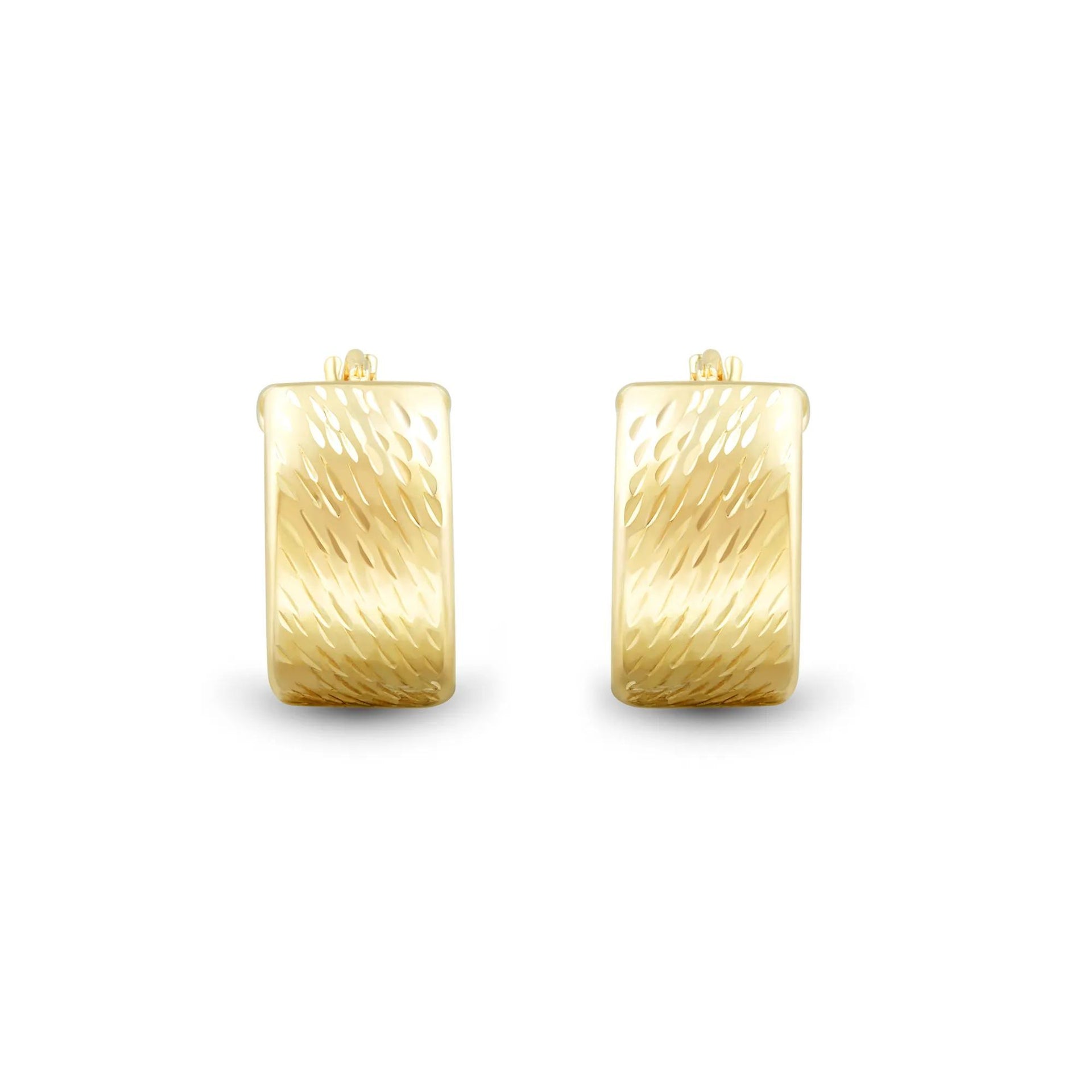 Textured Huggie Hoop Earrings 14K Yellow Gold Size 14.50mm