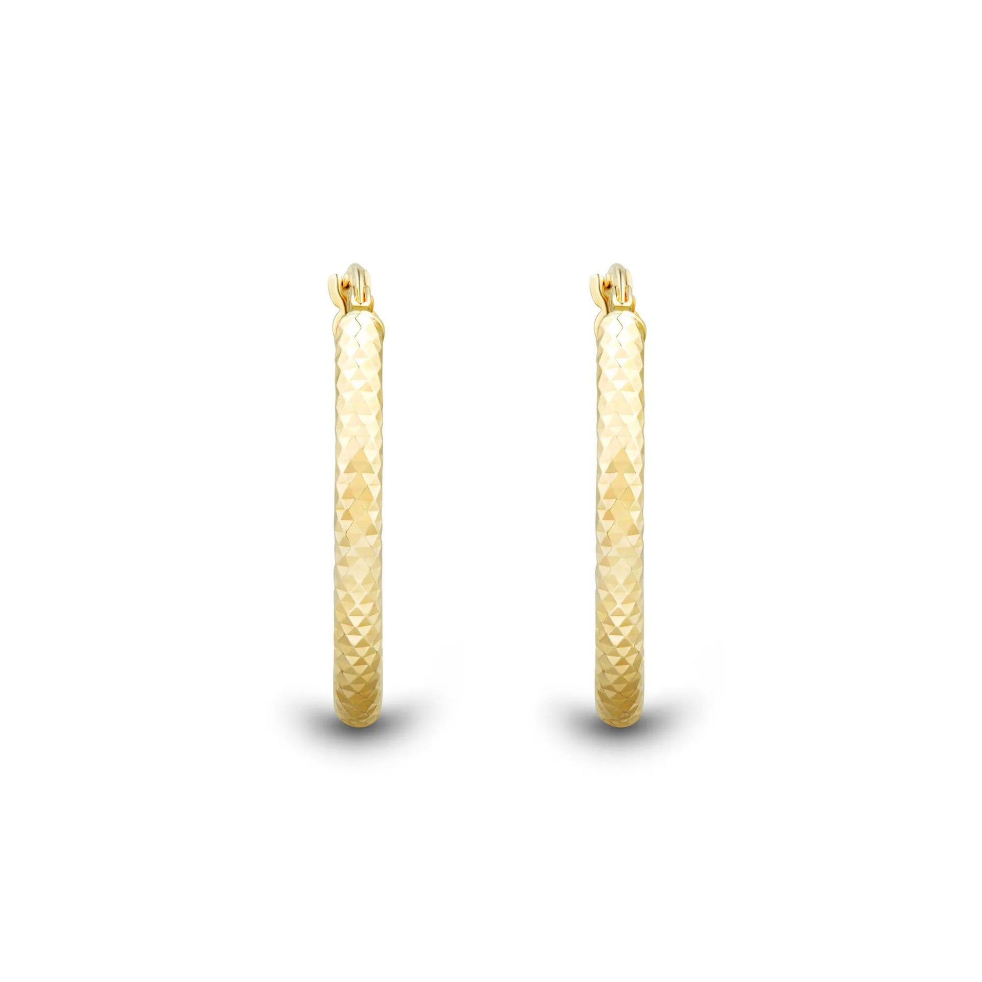Textured Oval Hoops 14K Yellow Gold Earring Size 13.00mm