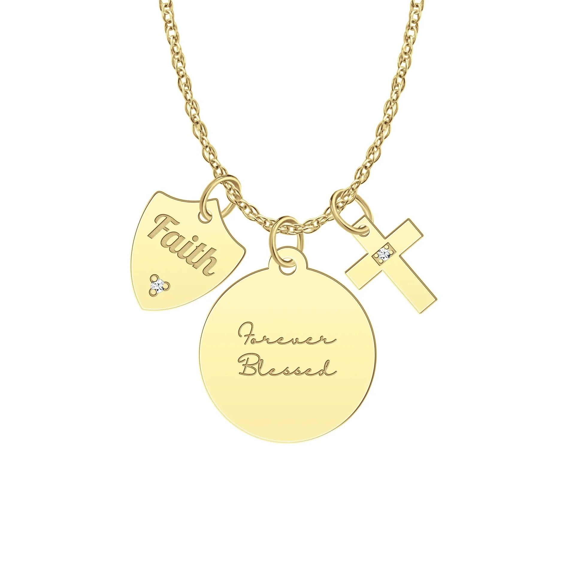 Three-Piece Religious Charm Necklace with Diamond Accent 10K Yellow Gold Size 18"