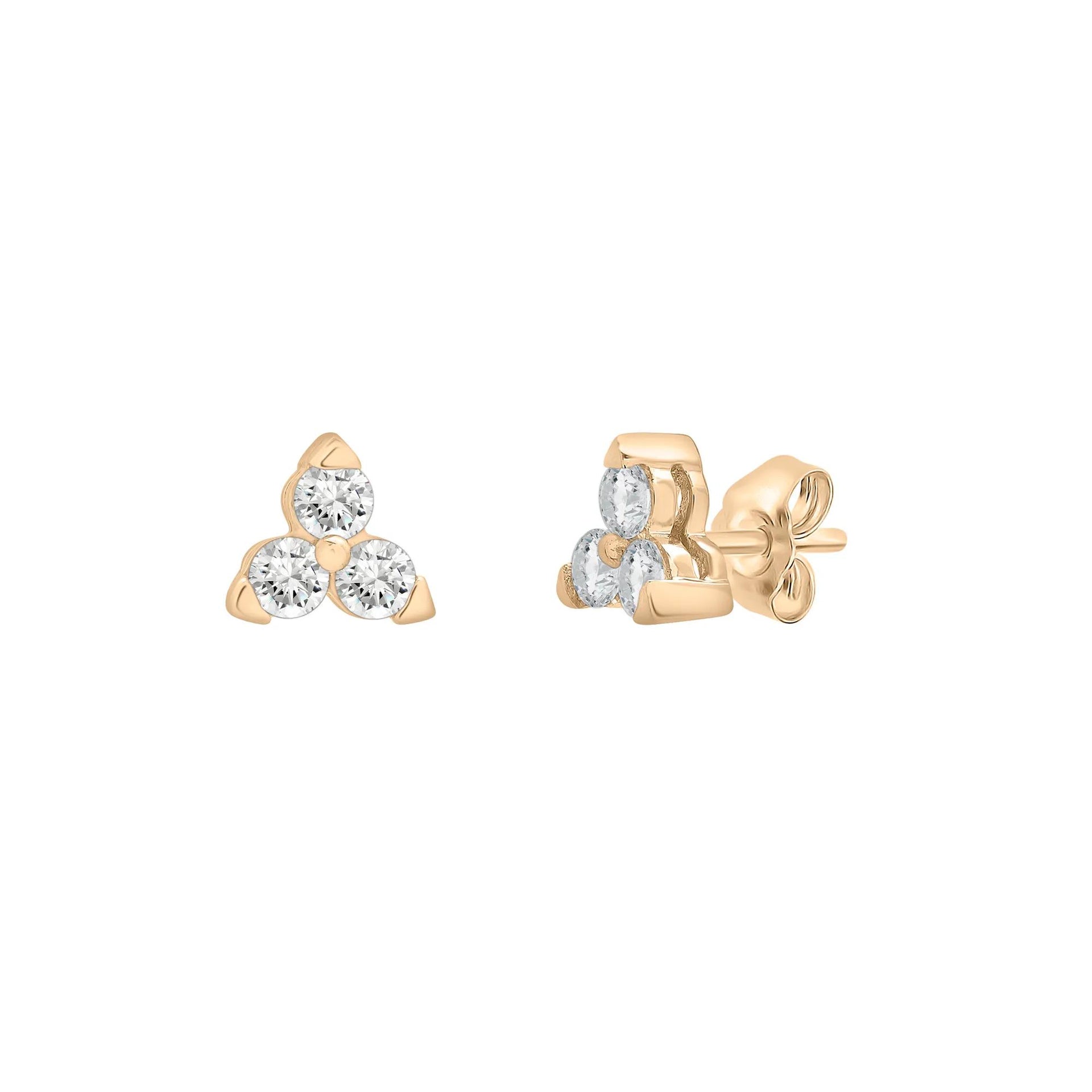 Three-Stone Lab-Created White Sapphire Stud Earrings 10K Yellow Gold Size 4.70mm
