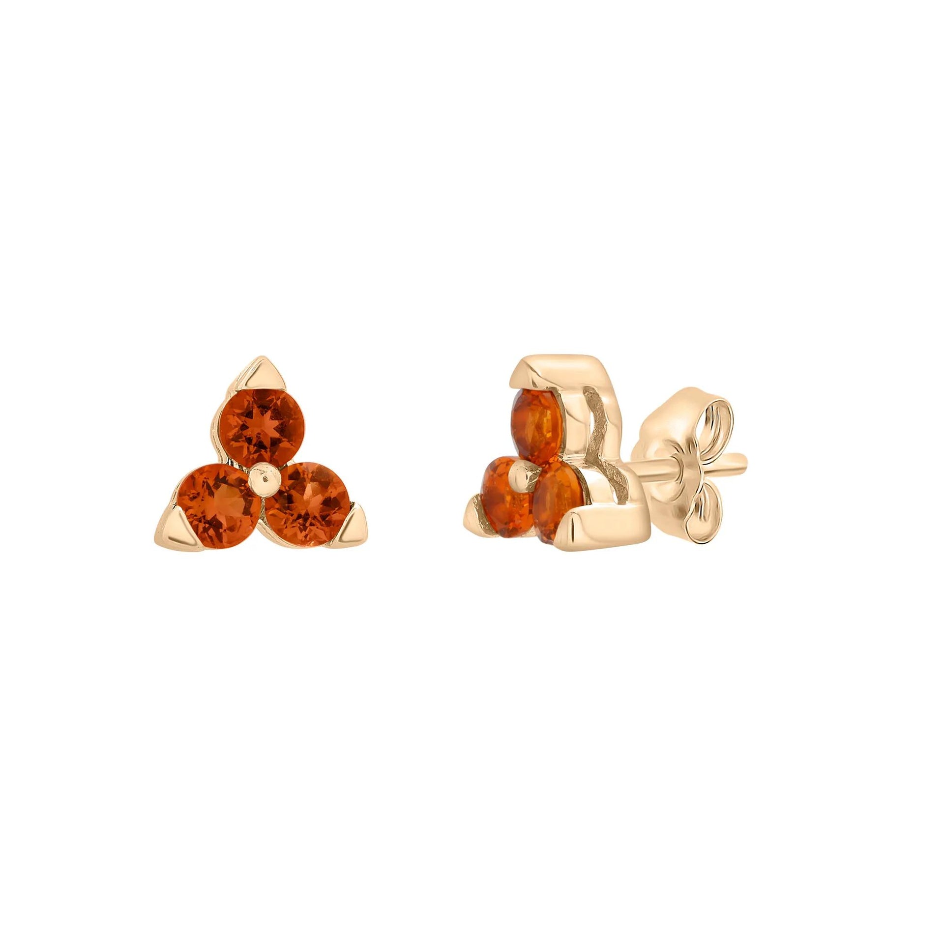 Three-Stone Yellow Citrine Stud Earrings 10K Yellow Gold Size 4.70mm