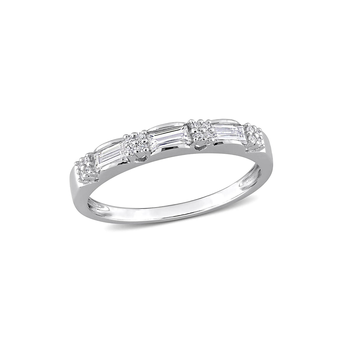 Three-Stone Moissanite Stacking Ring .925 Sterling Silver (2/5 CT. Dew) Round Brilliant Cut White Size 7