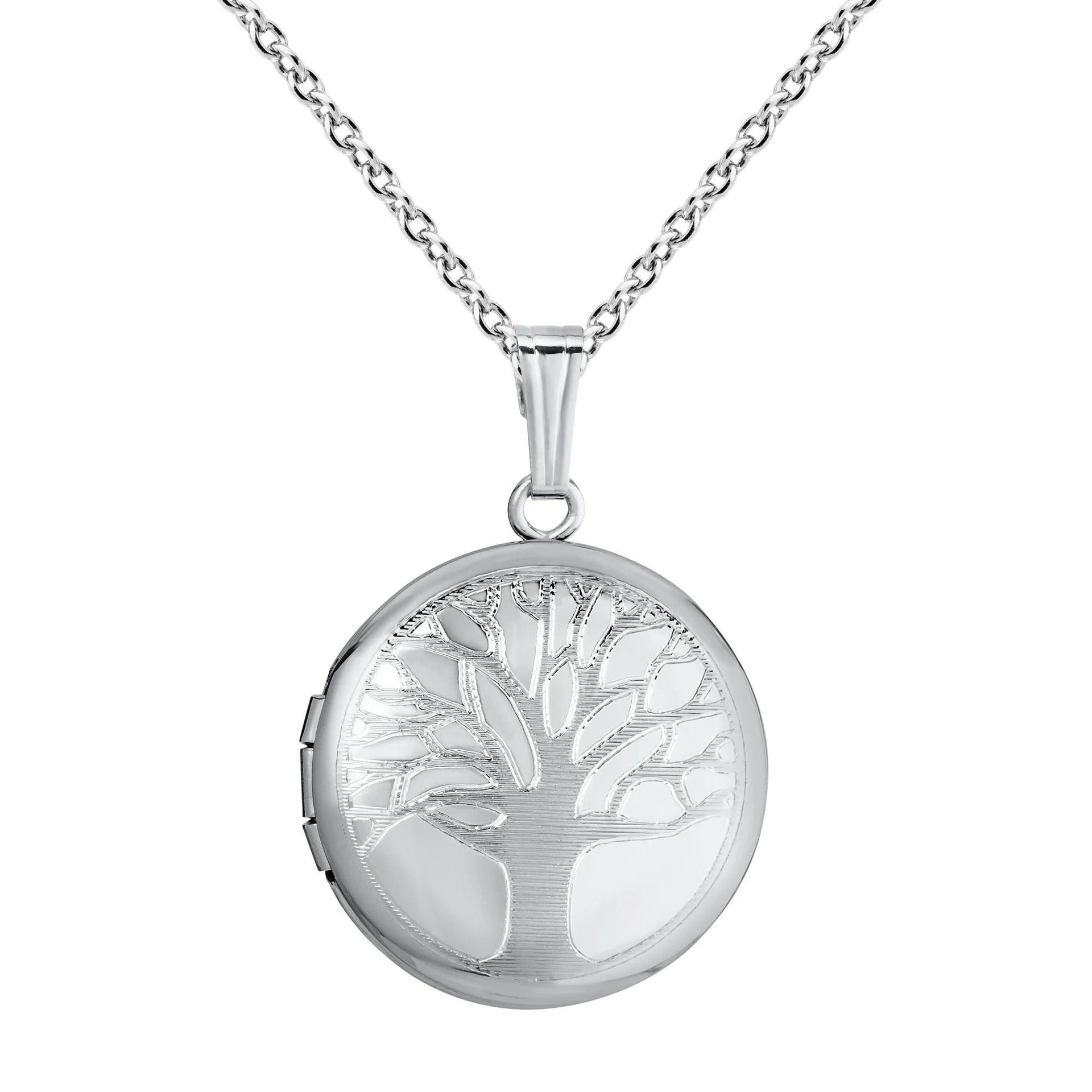 Tree of Life Locket Necklace .925 Sterling Silver White Size 18"
