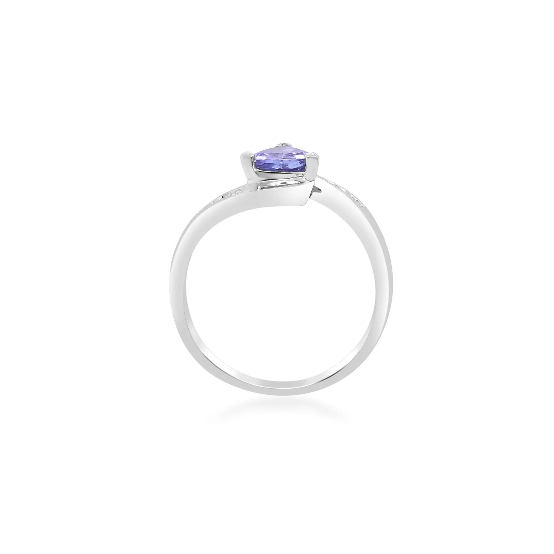 Trillion-Shaped Tanzanite Ring with Diamond Accents .925 Sterling Silver Round Brilliant Cut White Size 7.5 2mm