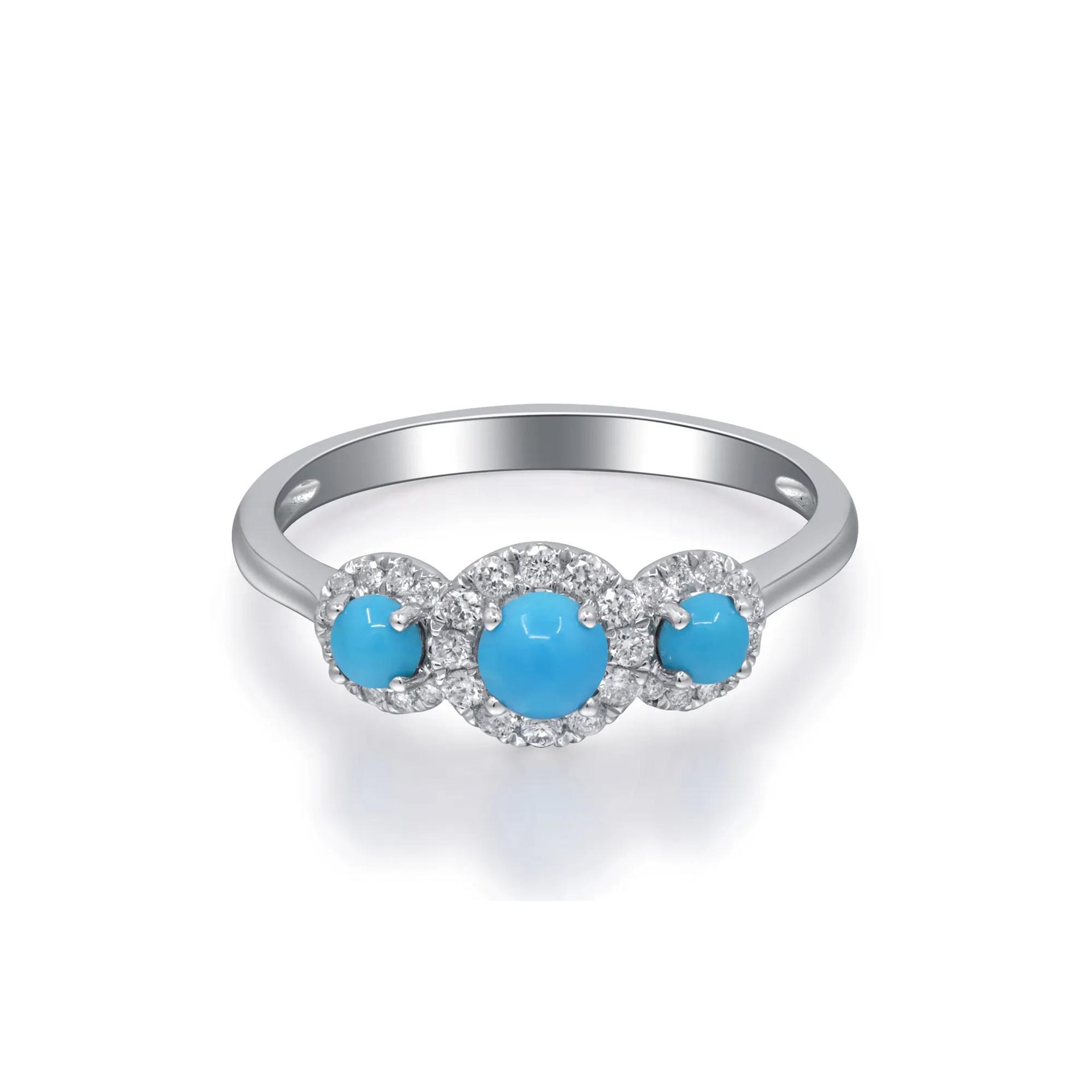 1/5 CT. Tw. Turquoise and Diamond Three-Stone Ring 10K White Gold Size 8.5 2mm