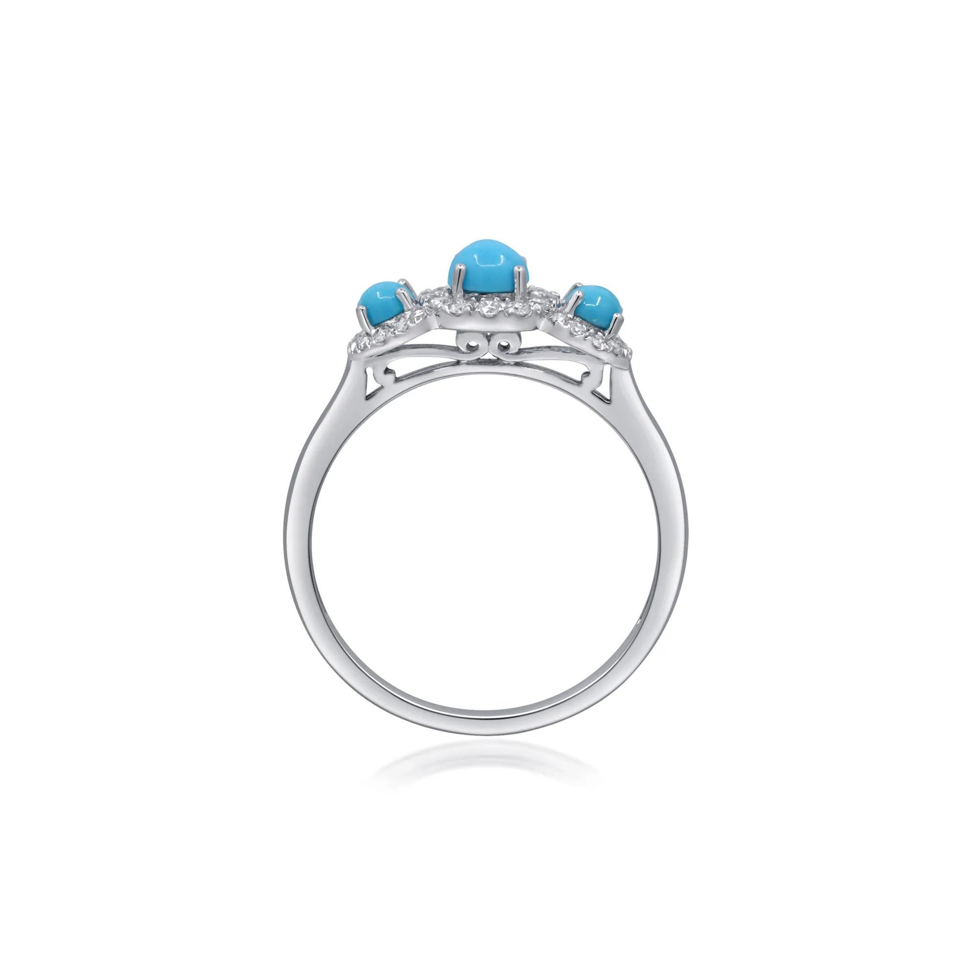1/5 CT. Tw. Turquoise and Diamond Three-Stone Ring 10K White Gold Size 5.5 2mm