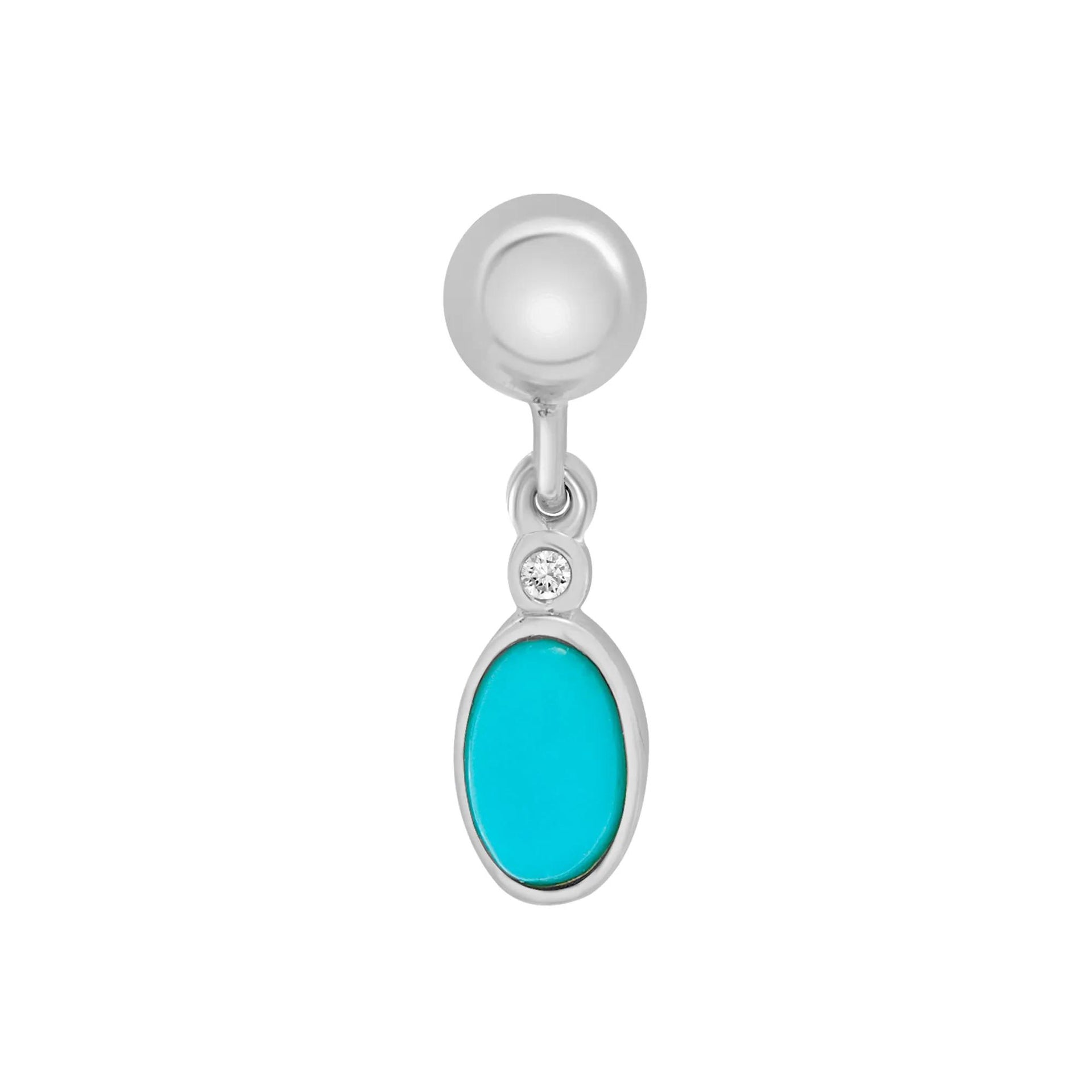 Turquoise Bezel Bead Charm .925 Sterling Silver White Size 13.50mm