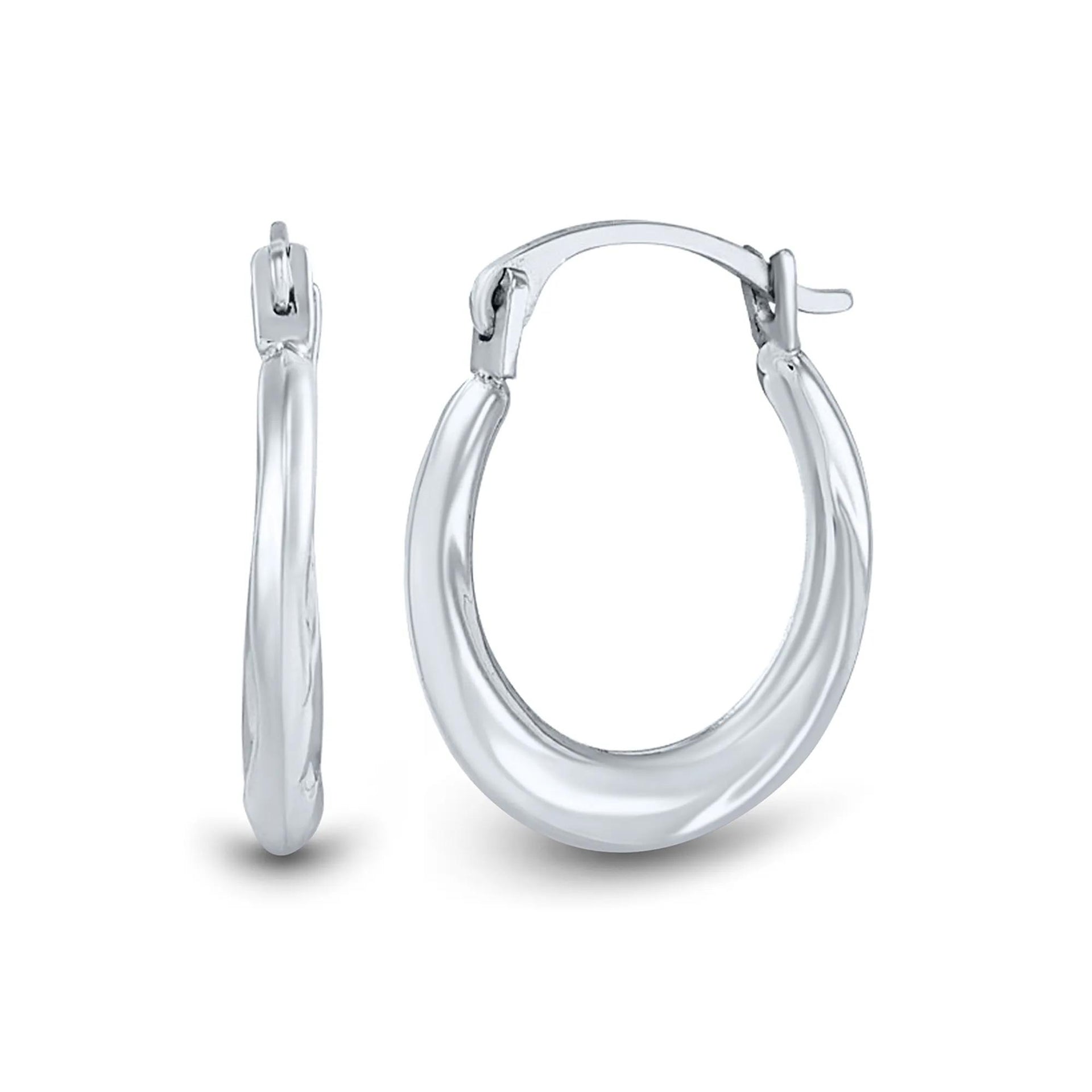 Twist Hoop Earrings 14K White Gold Size 15.00mm