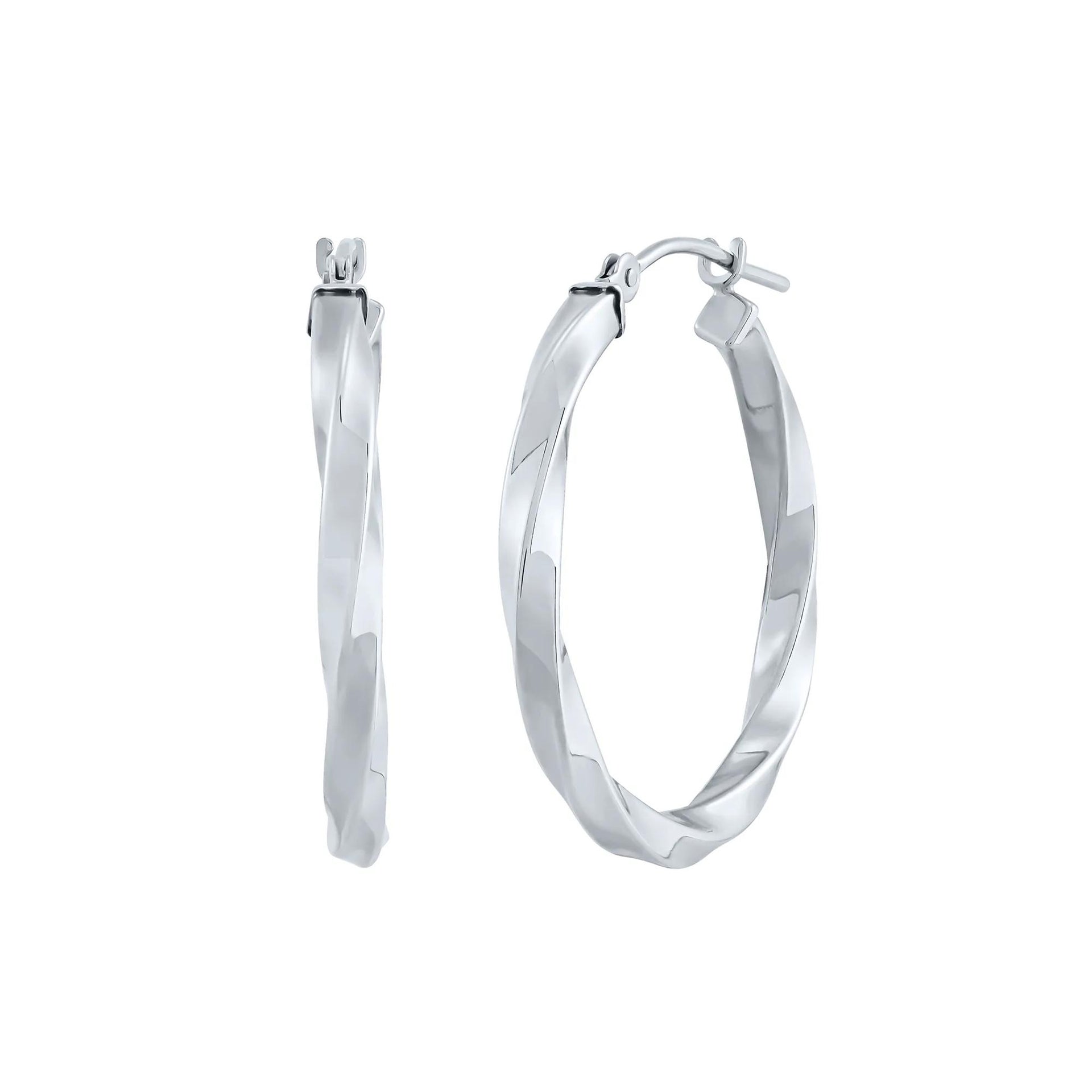 Twist Hoop Earrings 14K White Gold Size 23.00mm