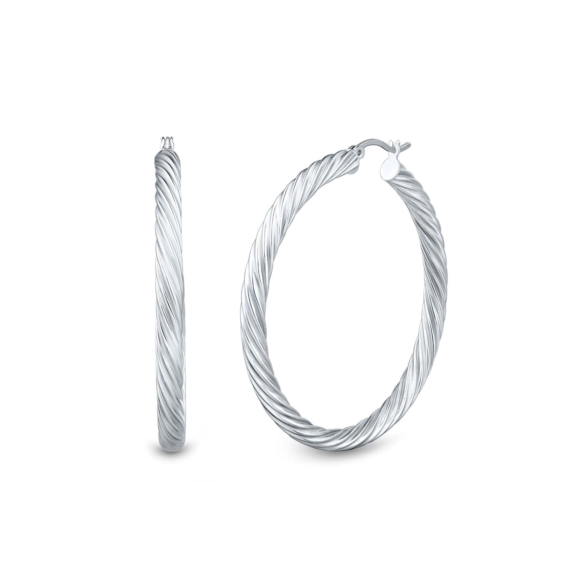 Twist Hoop Earrings .925 Sterling Silver White Size 42.00mm