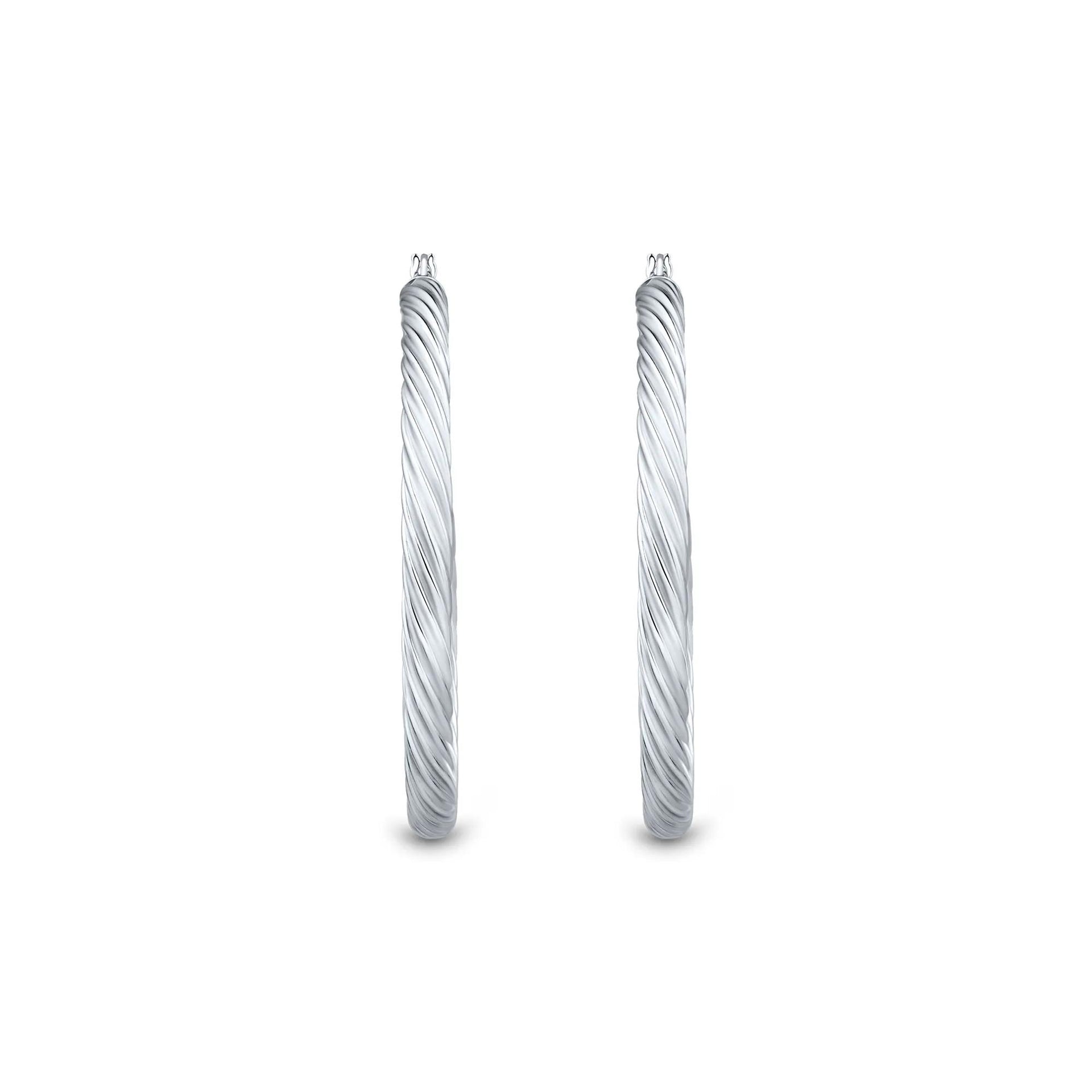 Twist Hoop Earrings .925 Sterling Silver White Size 42.00mm