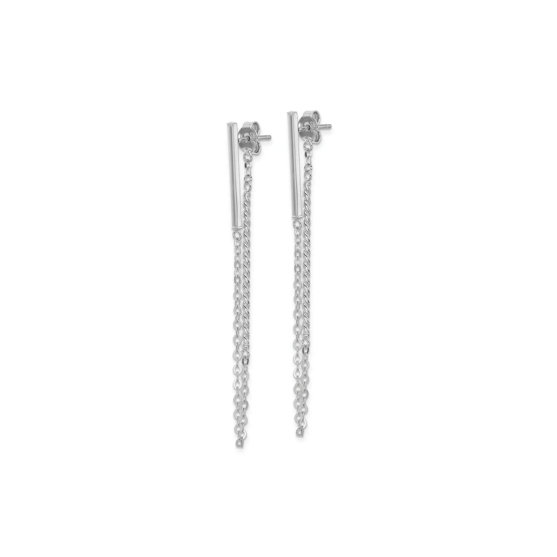 Twisted Bar & Chain Drop Earrings 14K White Gold Size 1.50mm