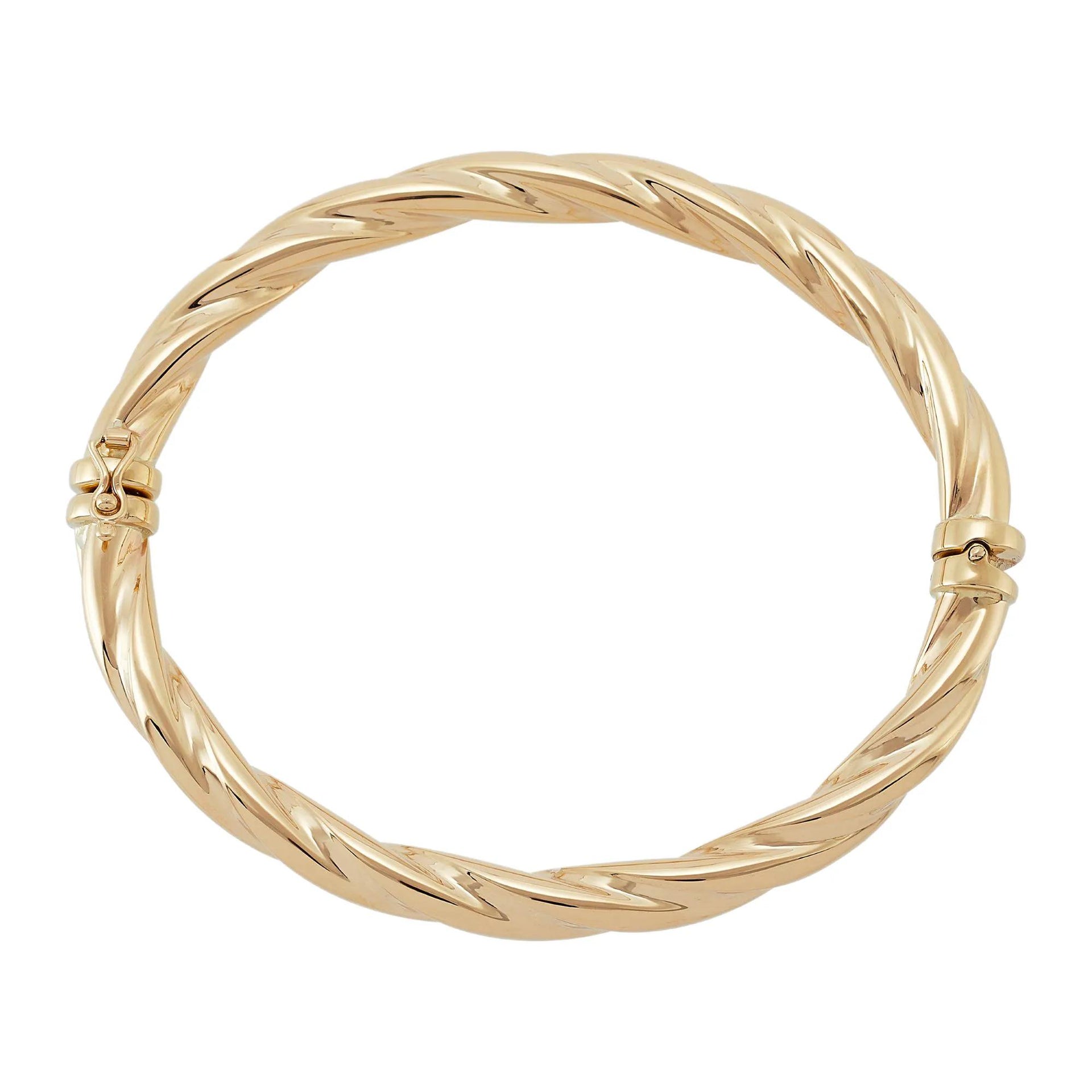Twisted Hinged Bangle 14K Yellow Gold 7" Bracelet Size 6.00mm