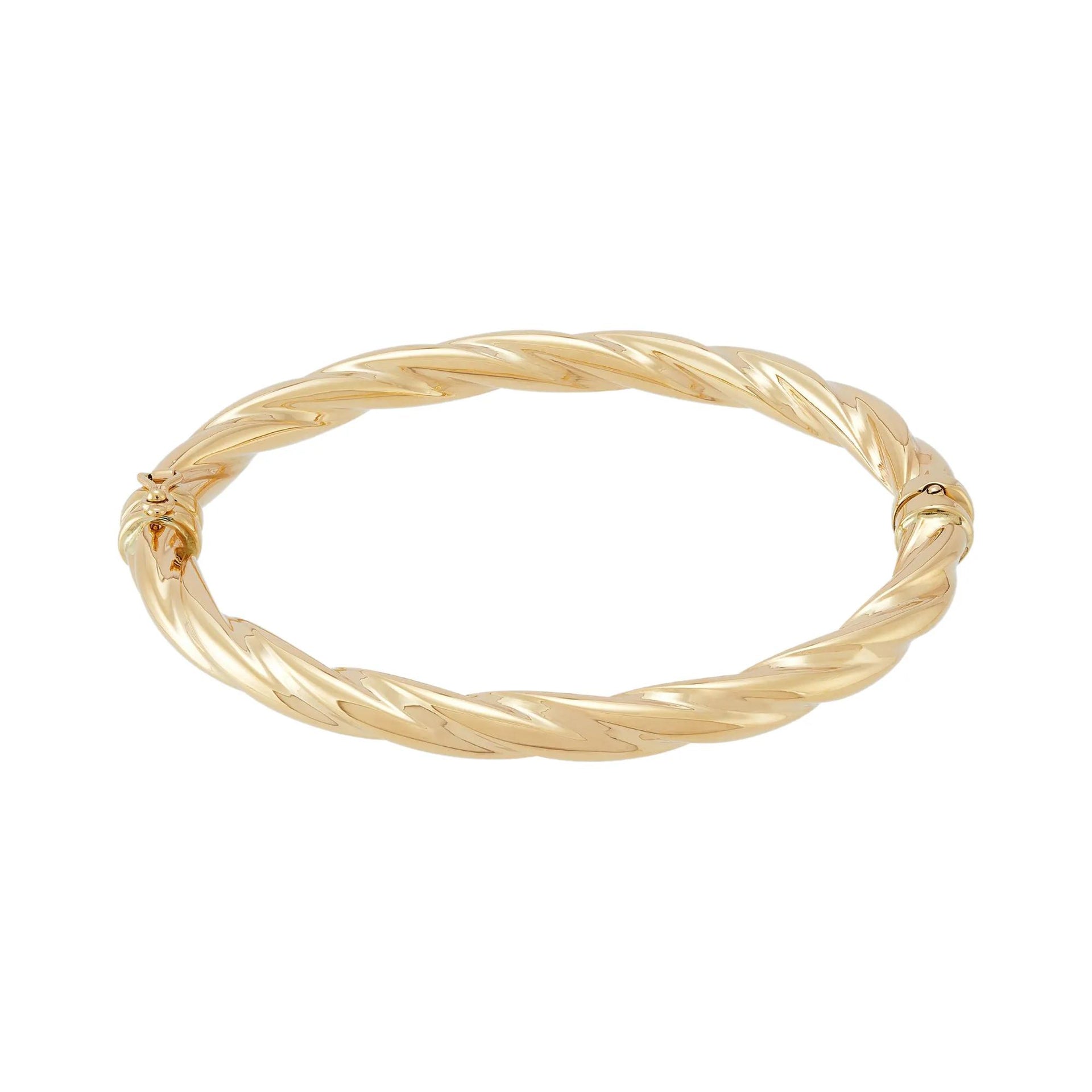 Twisted Hinged Bangle 14K Yellow Gold 7" Bracelet Size 6.00mm