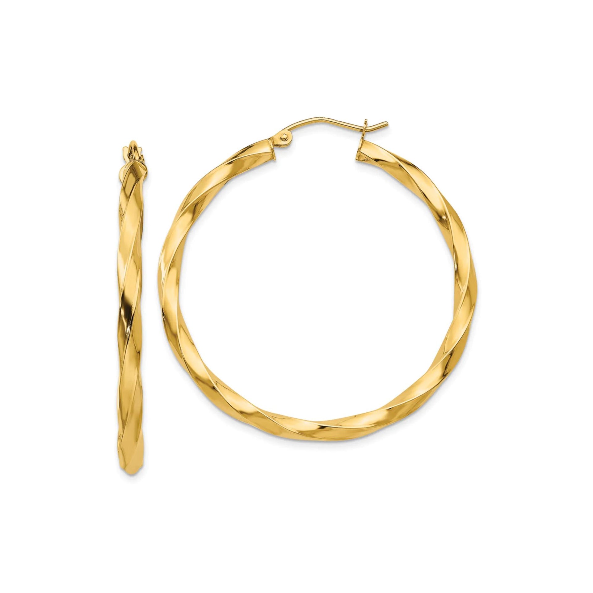 Twisted Hoop Earrings 14K Yellow Gold Size 40.00mm
