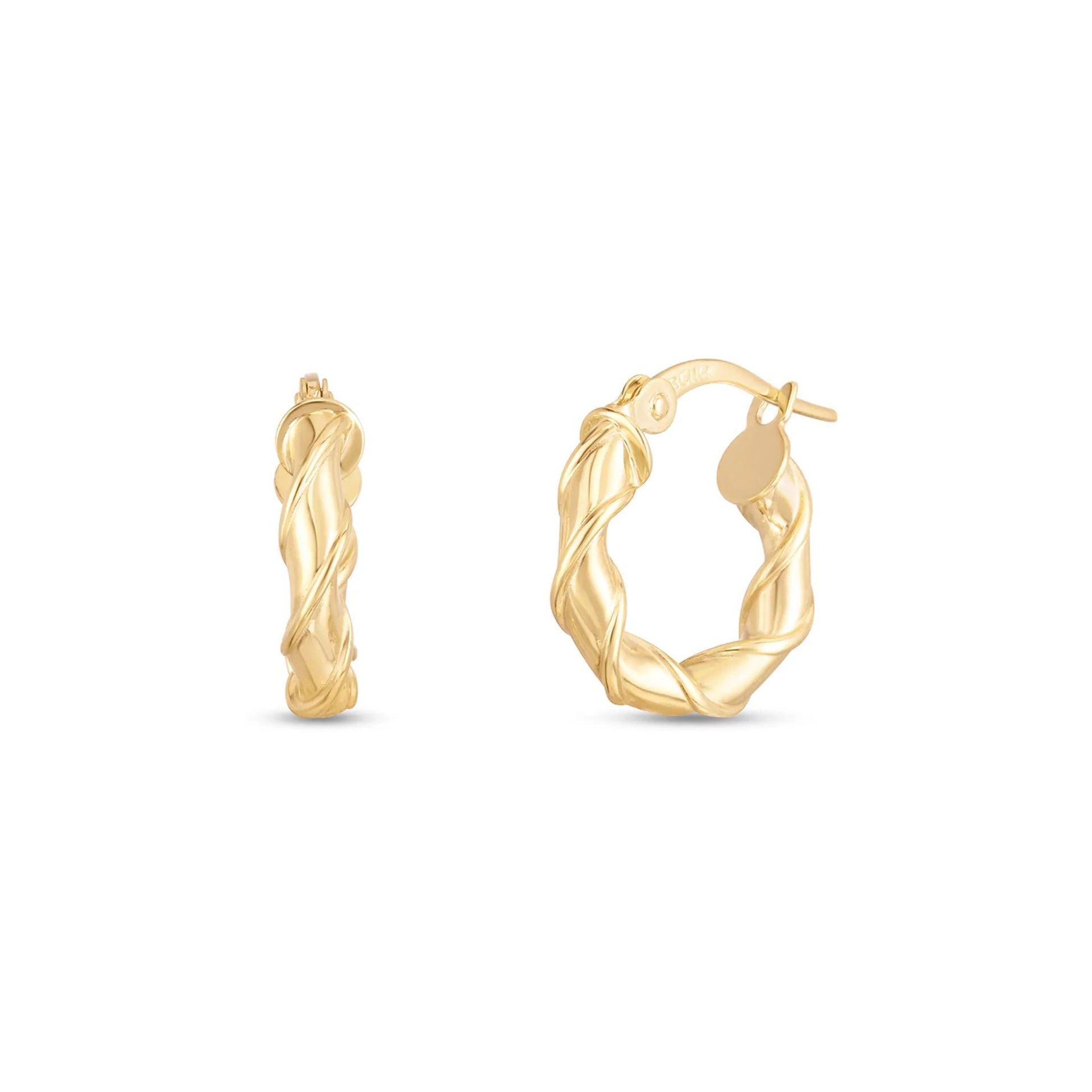 Twisted Hoop Earrings 14K Yellow Gold Size 3.00mm