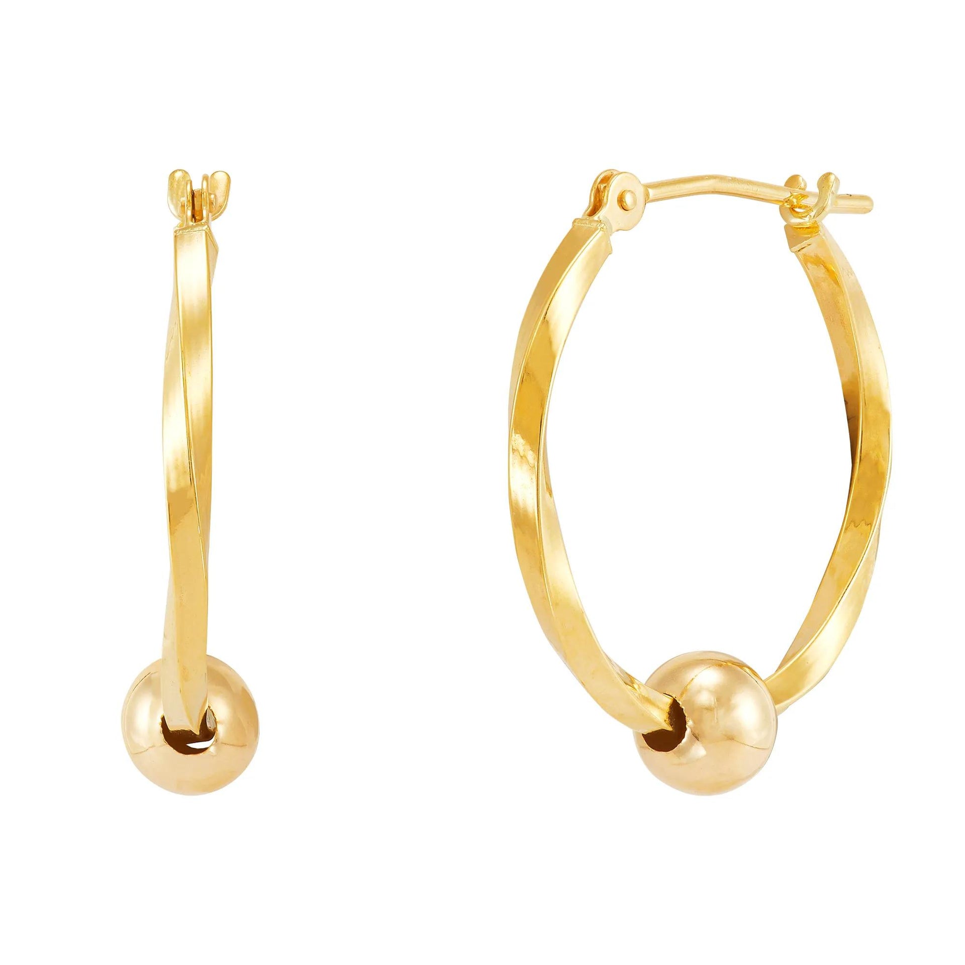 Twisted Hoop Earrings with Ball Accents 10K Yellow Gold Size 20.00mm