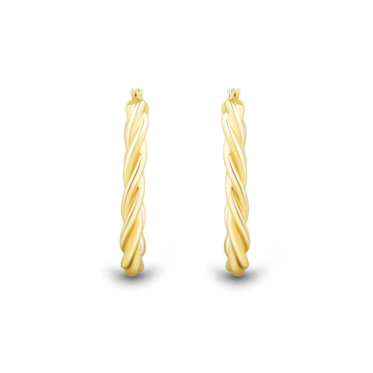 Twisted Oval Tube Hoops 14K Yellow Gold Earring Size 13.50mm