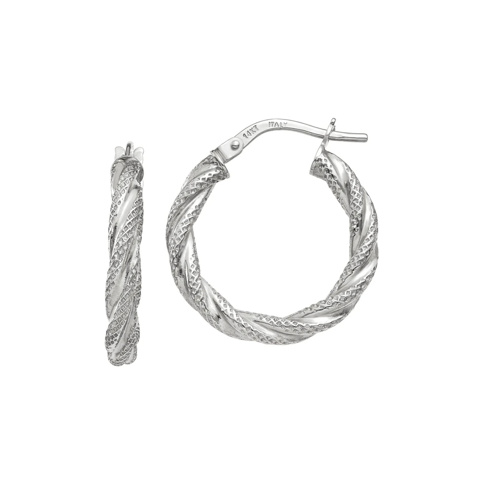 Twisted Textured Hoop Earrings 14K White Gold Size 20.00mm