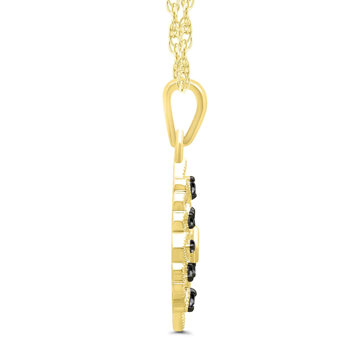 1/8 CT. Tw. Vintage-Style Milgrain Black Diamond Pendant Necklace 10K Yellow Gold Size 18"