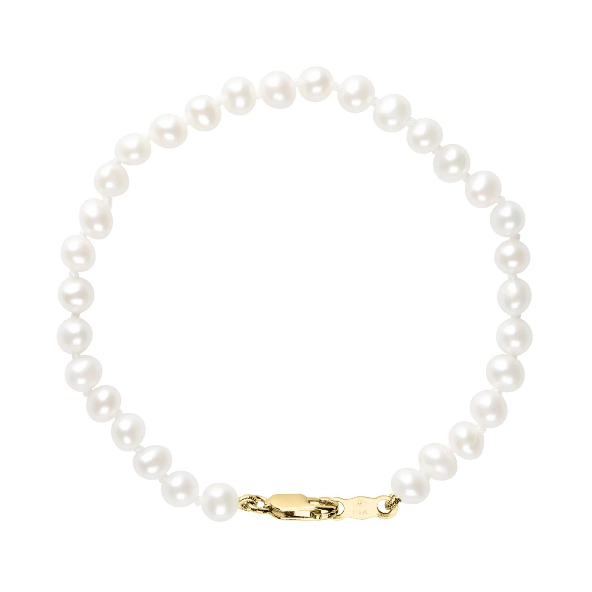 White Freshwater Cultured Pearl Bracelet 14K Yellow Gold Size 5.75"