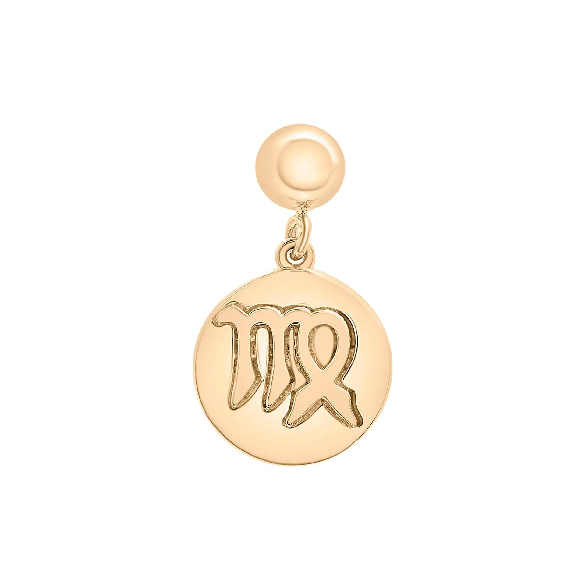 Virgo Zodiac Disc Bead Charm Vermeil Yellow Size 14.00mm