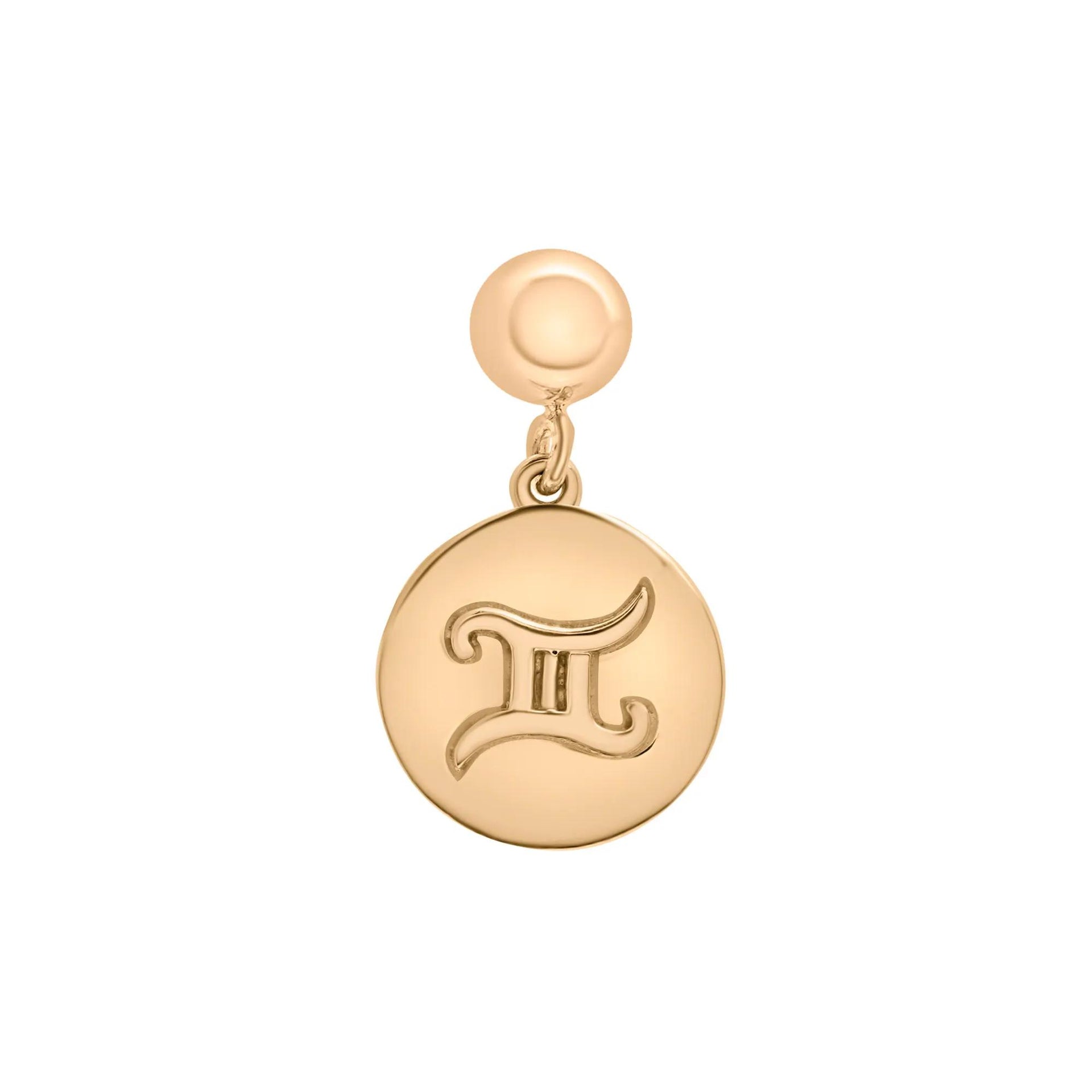 Gemini Zodiac Disc Bead Charm Vermeil Yellow Size 14.00mm