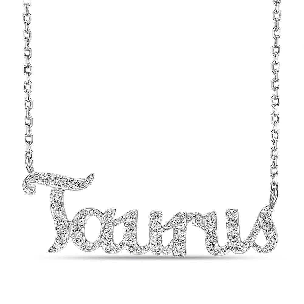 Taurus Lab Created White Sapphire Necklace .925 Sterling Silver Size 20"