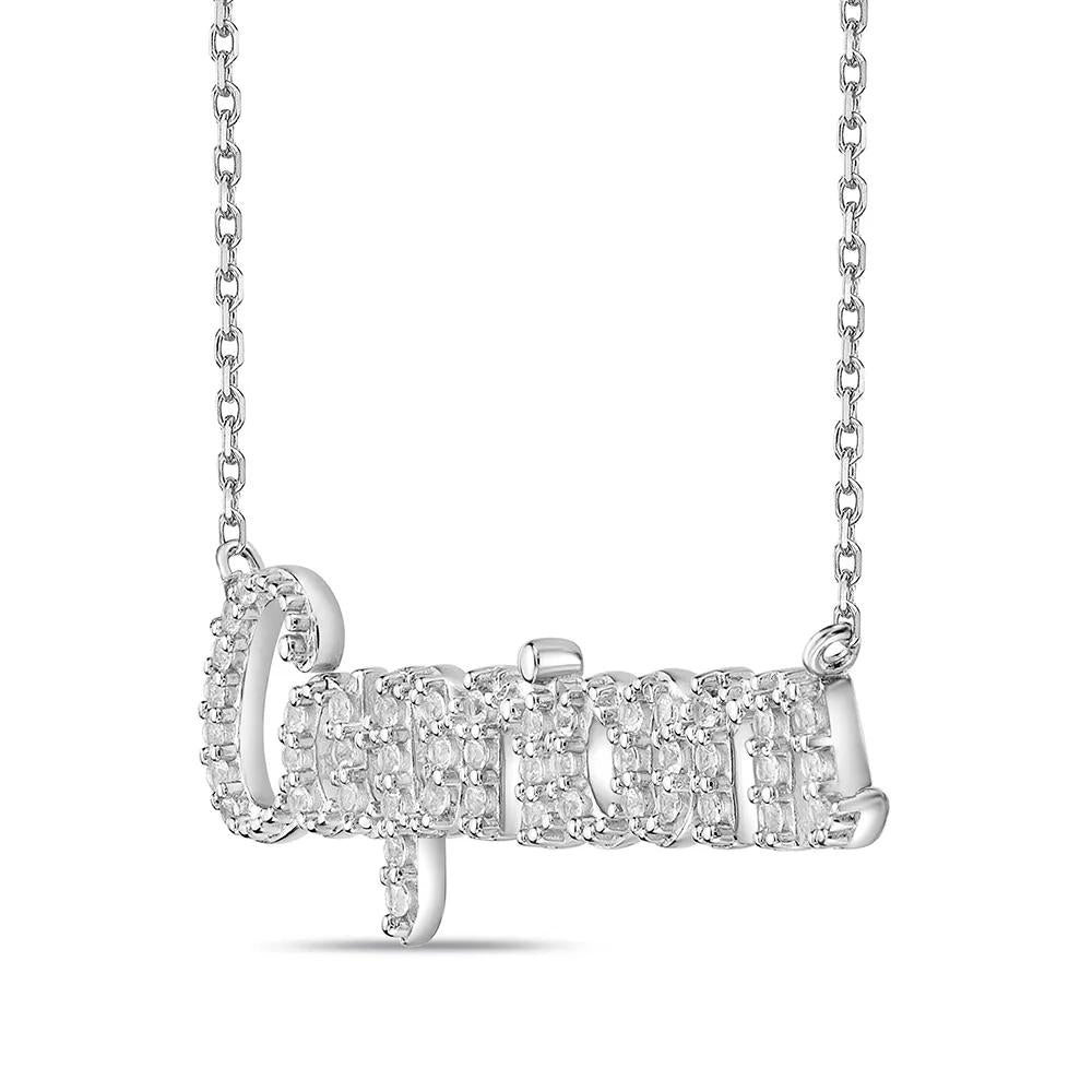 Capricorn Lab Created White Sapphire Necklace .925 Sterling Silver Size 20"