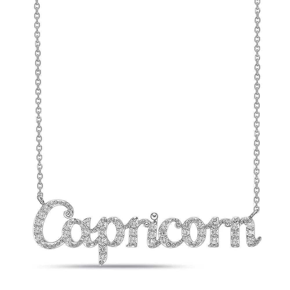 Capricorn Lab Created White Sapphire Necklace .925 Sterling Silver Size 20"