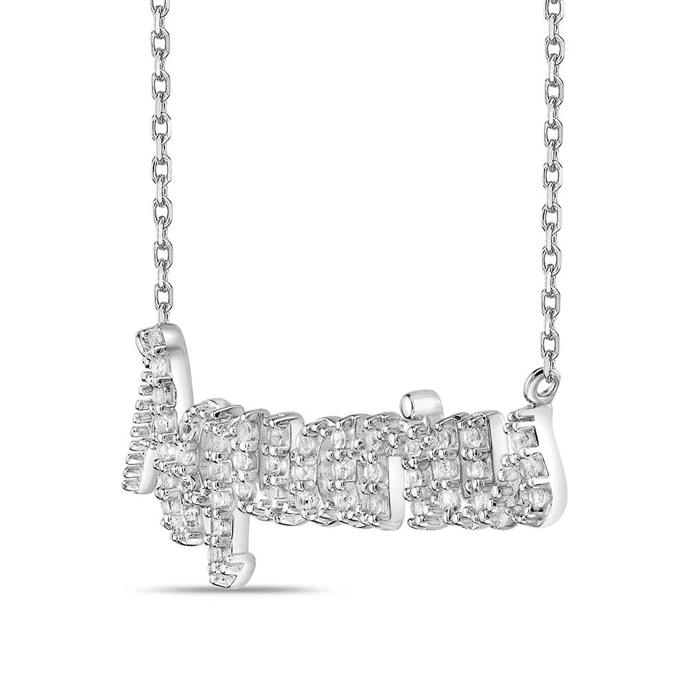 Aquarius Lab Created White Sapphire Necklace .925 Sterling Silver Size 20"