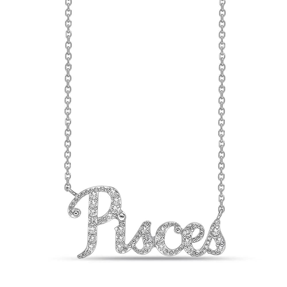 Pisces Lab Created White Sapphire Necklace .925 Sterling Silver Size 20"