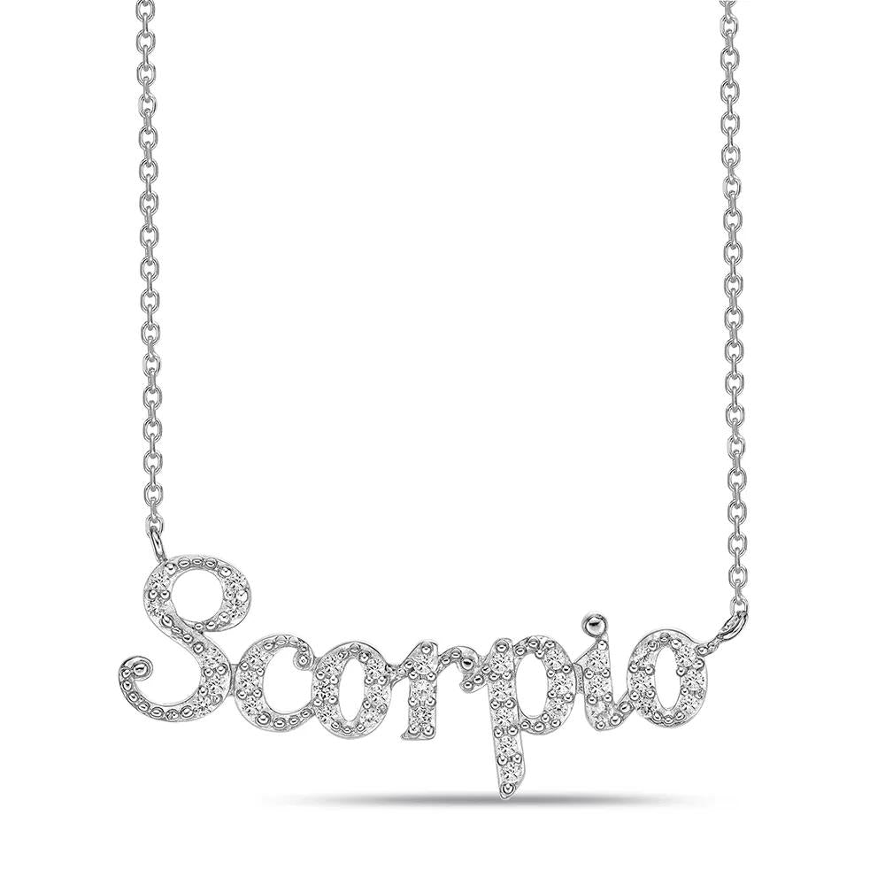 Scorpio Lab Created White Sapphire Necklace .925 Sterling Silver Size 20"