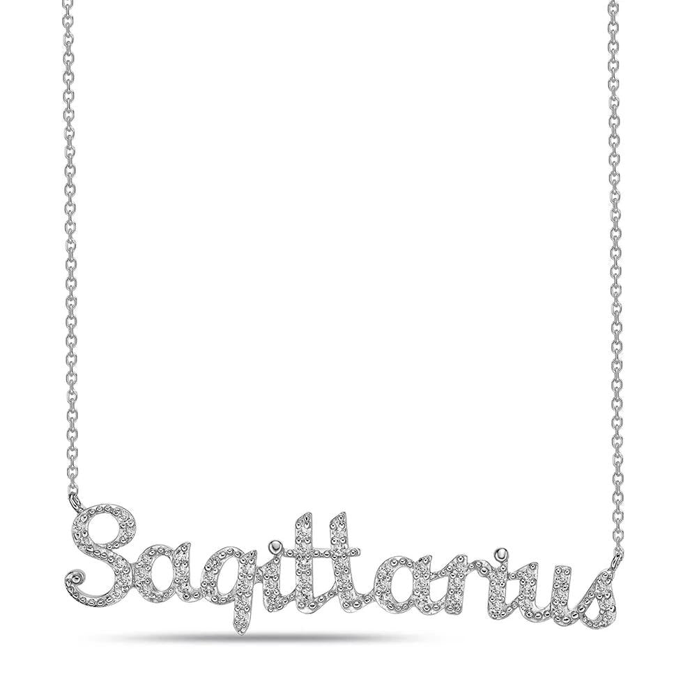 Sagittarius Lab Created White Sapphire Necklace .925 Sterling Silver Size 20"