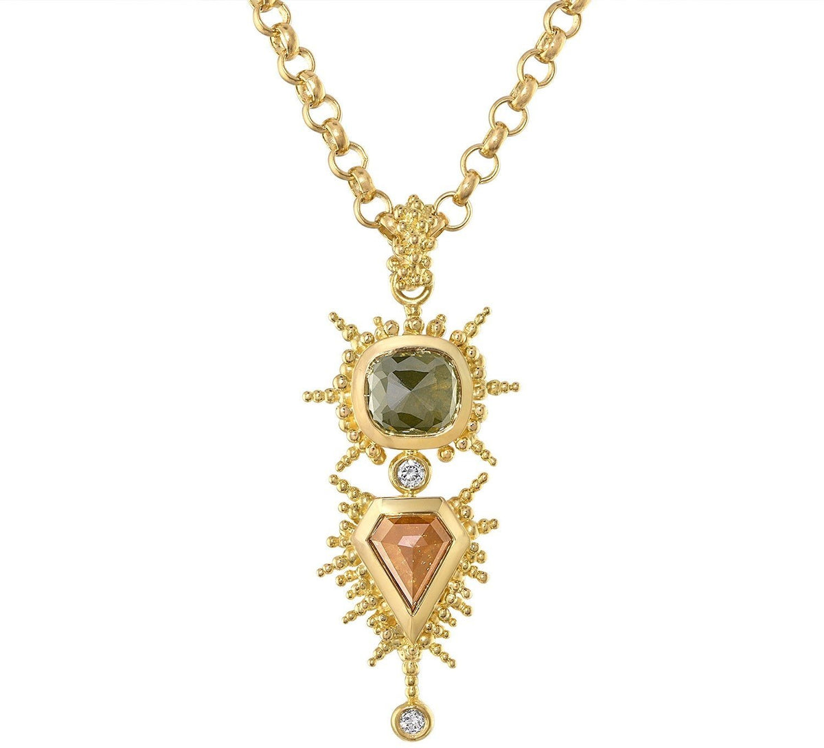 Mirage OOAK Sculptural 18K Gold Pendant Necklace with Rose Cut Diamonds