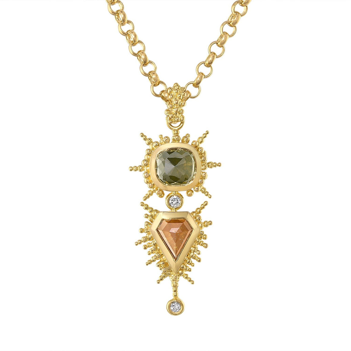 Mirage OOAK Sculptural 18K Gold Pendant Necklace with Rose Cut Diamonds