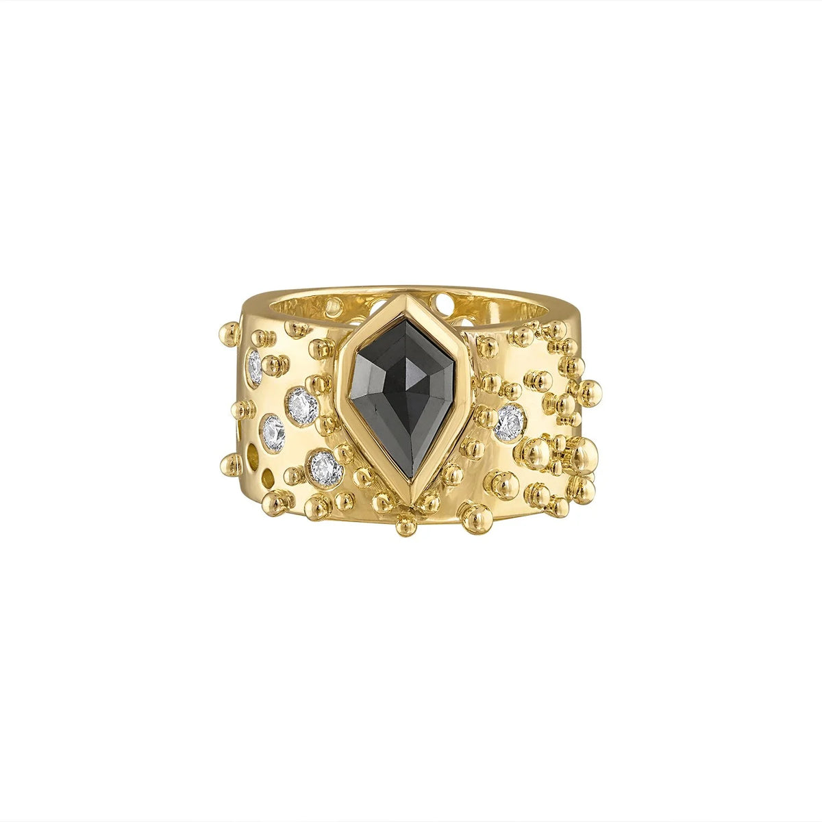 Maxxine Sculptural OOAK 18K Gold Statement Ring with Black Diamond