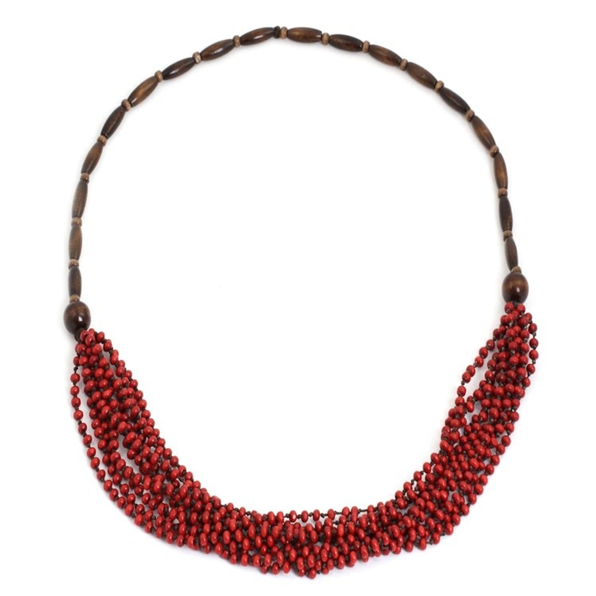 Handcrafted Wood Beaded Necklace 'Red Muse'