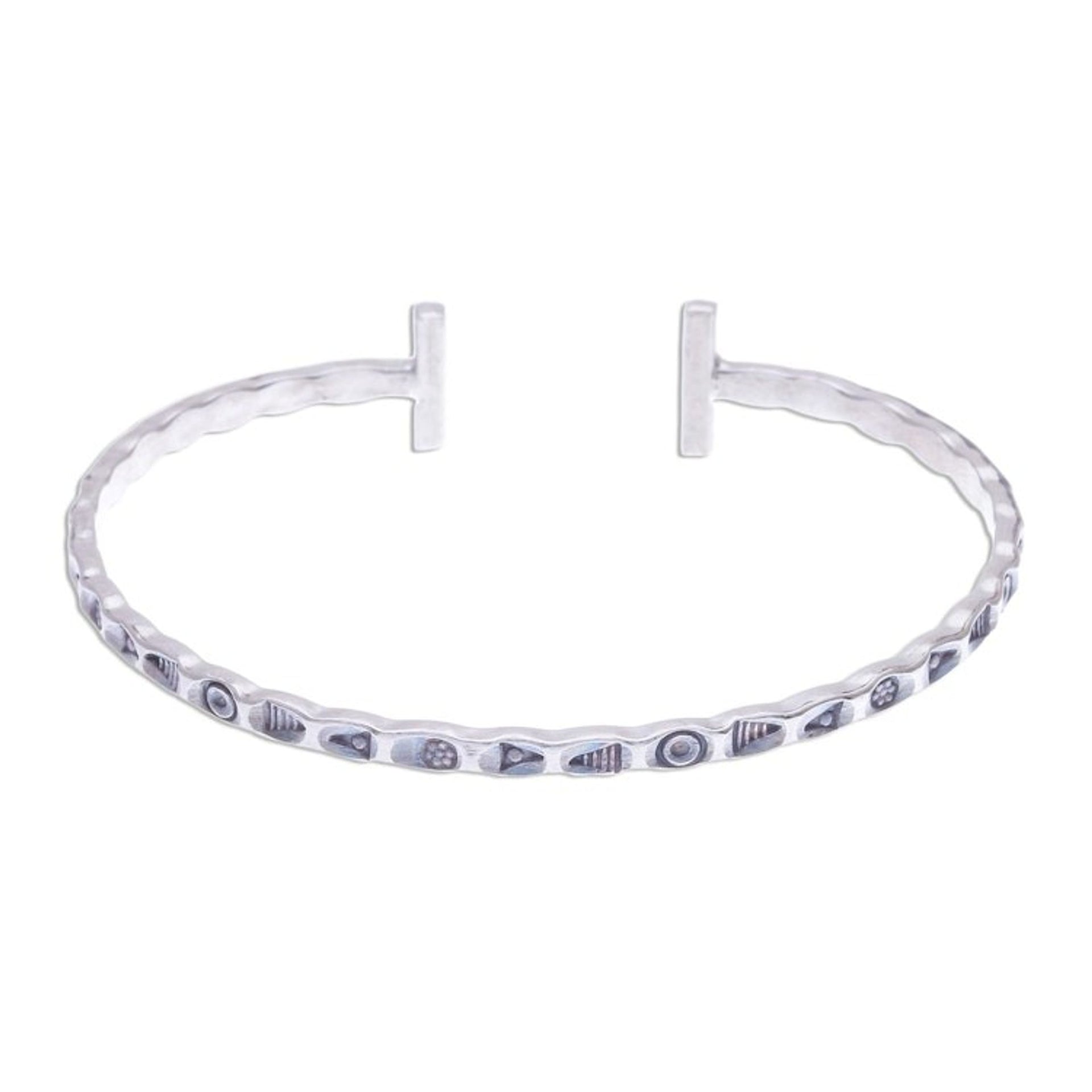 Slender Stamped Sterling Silver Cuff Bracelet 'Karen Flavor'
