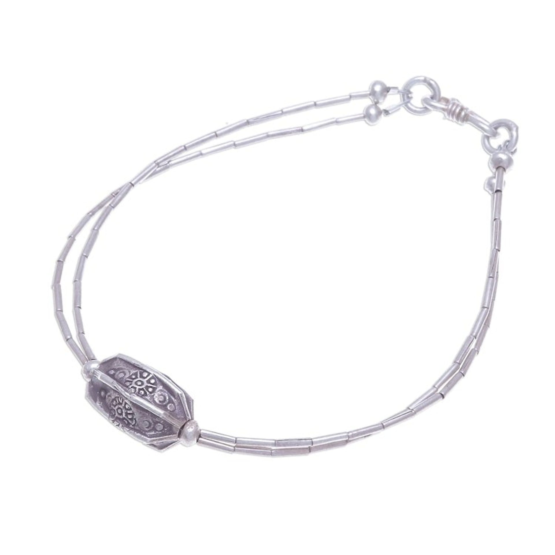 Karen Hill Tribe Beaded 950 Silver Pendant Bracelet 'Karen Pleat'