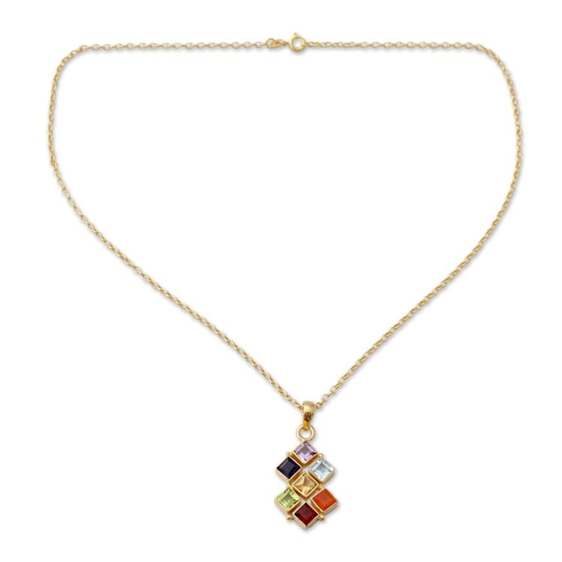Multi Gemstone Gold Vermeil Necklace Chakra Jewelry 'Wellness'