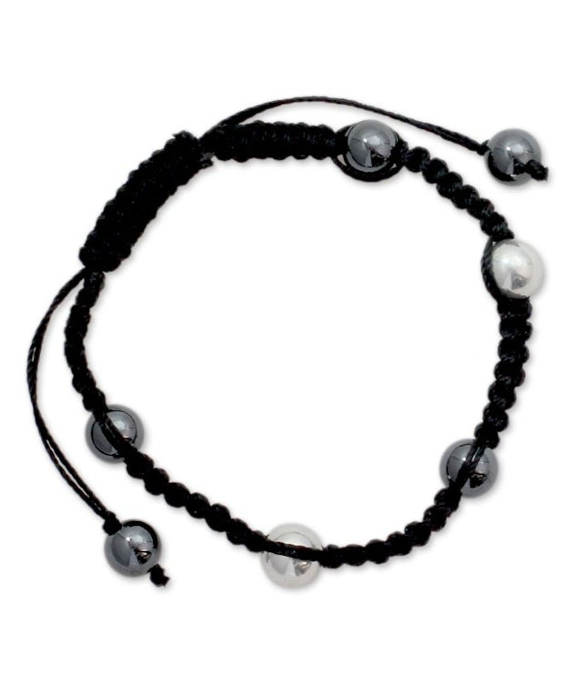 Shambhala-style Hematite Bracelet with Sterling Silver Beads 'Mumbai Night'
