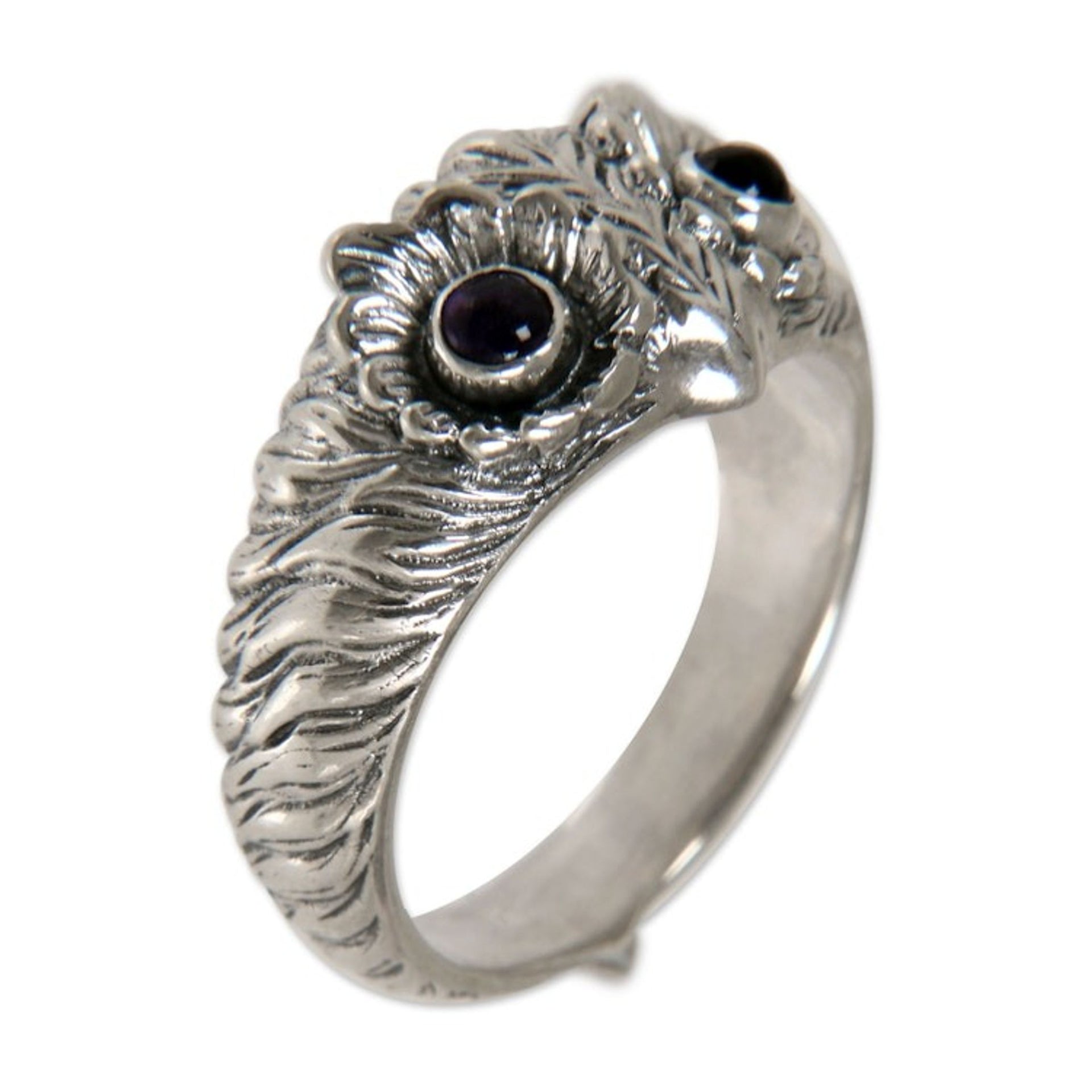 Amethyst and Silver Bird Ring 'Owl Wisdom'