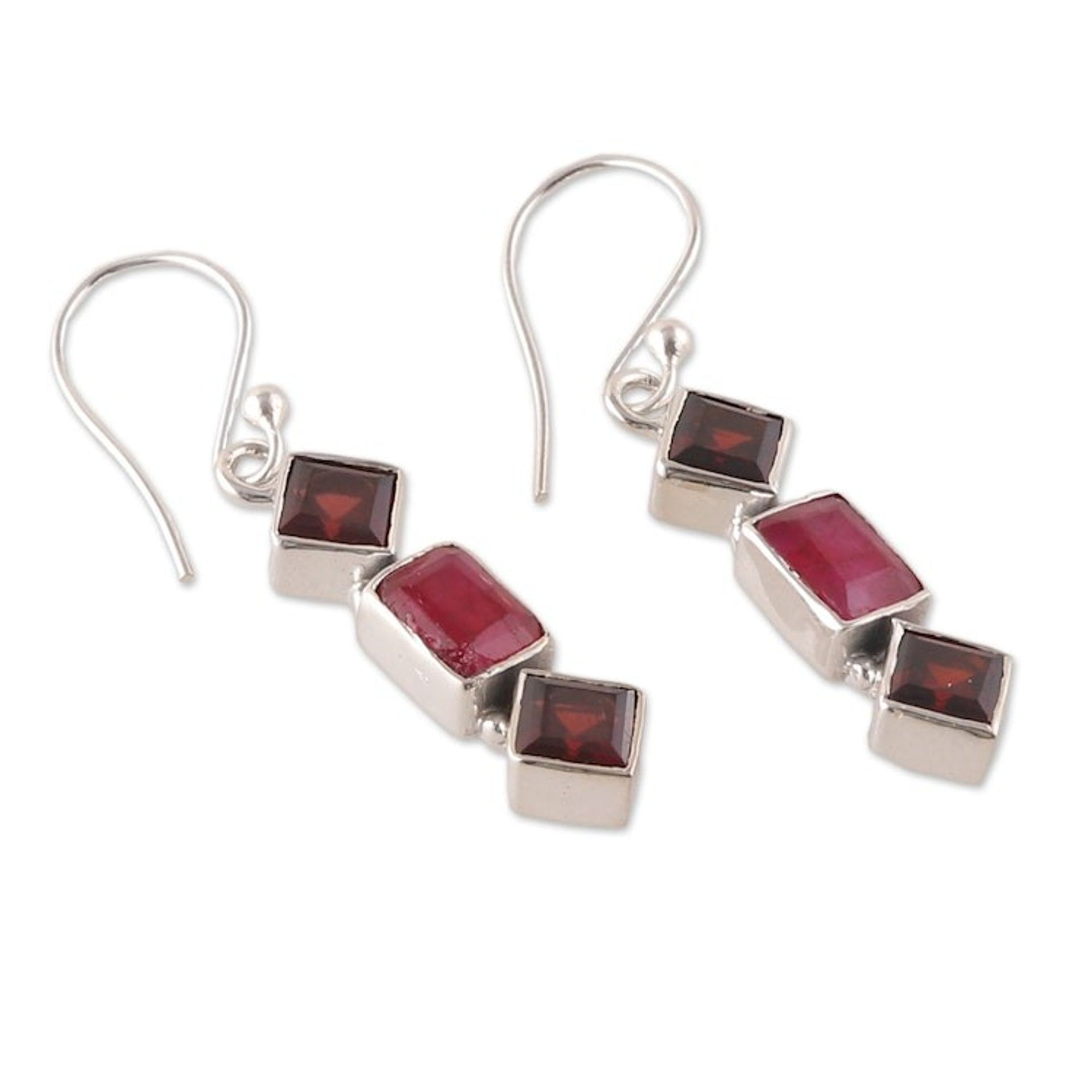 Faceted Five-Carat Garnet and Carnelian Dangle Earrings 'Courageous Passionate'